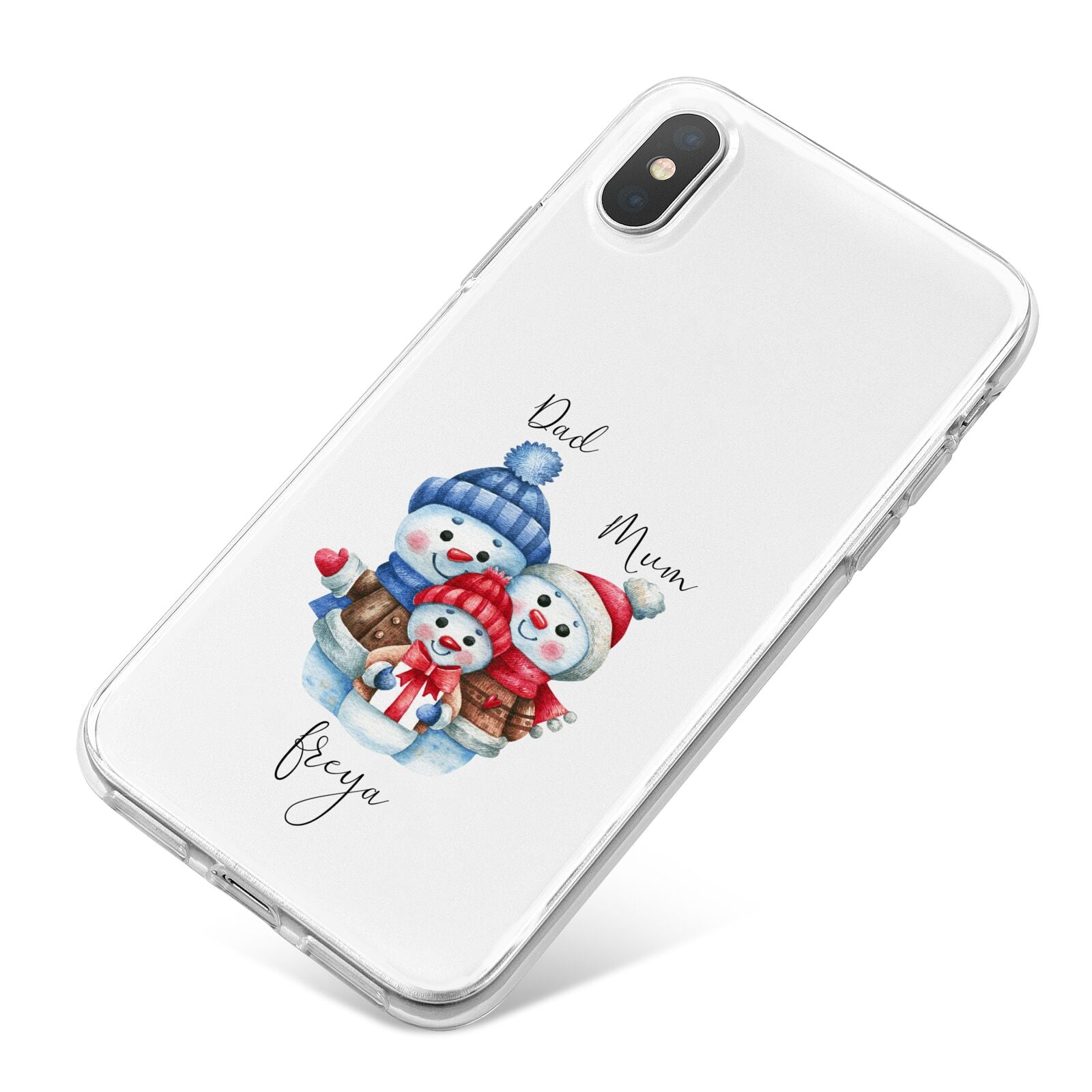 Custom Snowman Family iPhone X Bumper Case on Silver iPhone