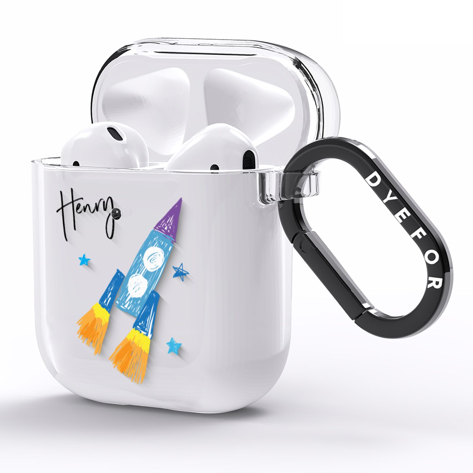 Custom Space Rocket AirPods Clear Case Side Image