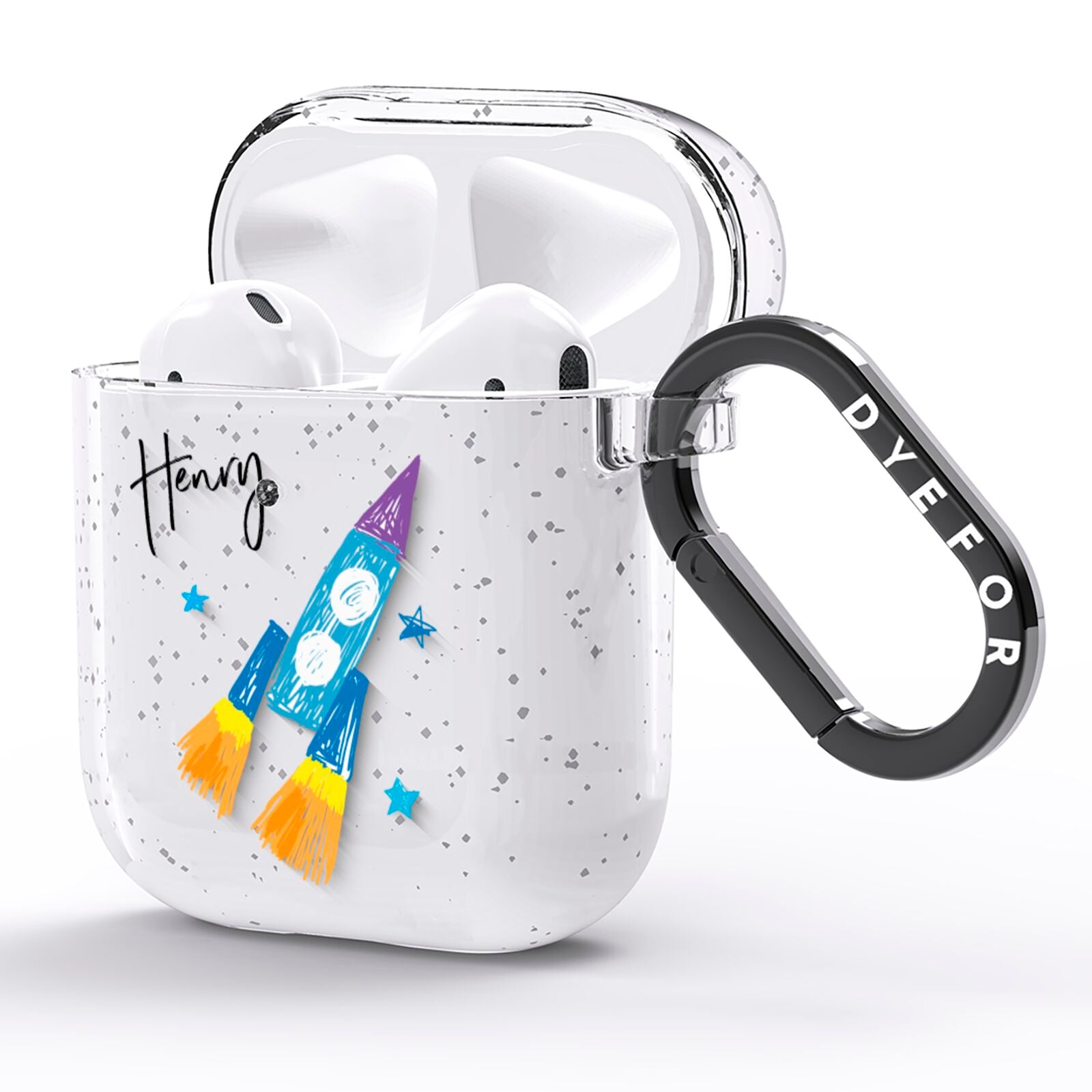 Custom Space Rocket AirPods Glitter Case Side Image