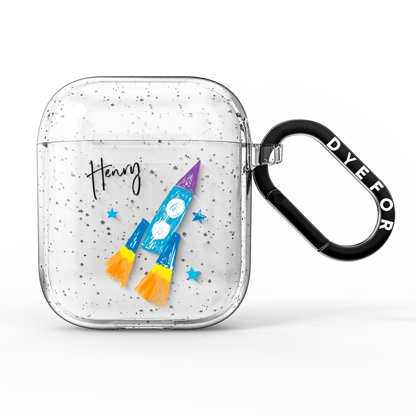 Custom Space Rocket AirPods Glitter Case