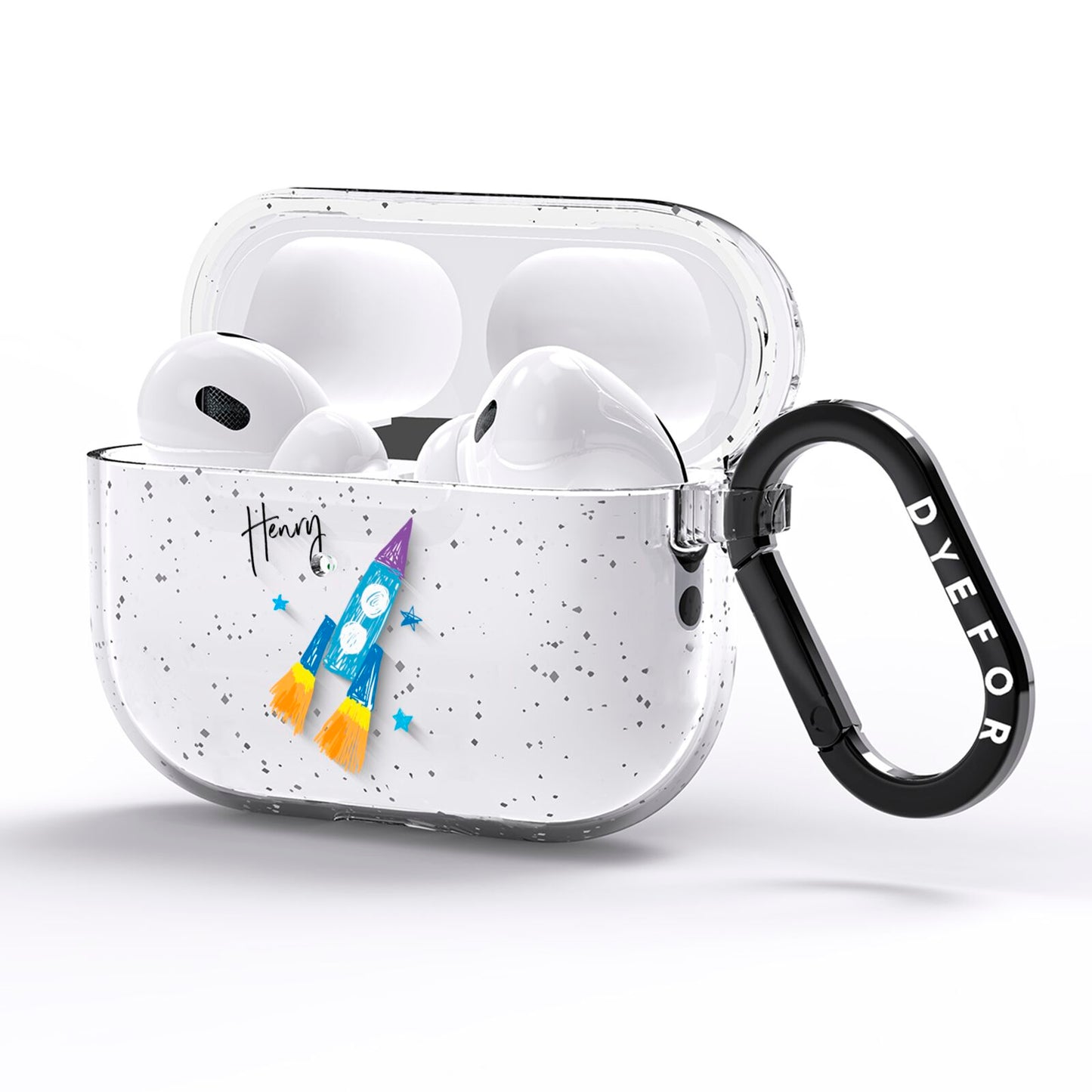 Custom Space Rocket AirPods Pro Glitter Case Side Image