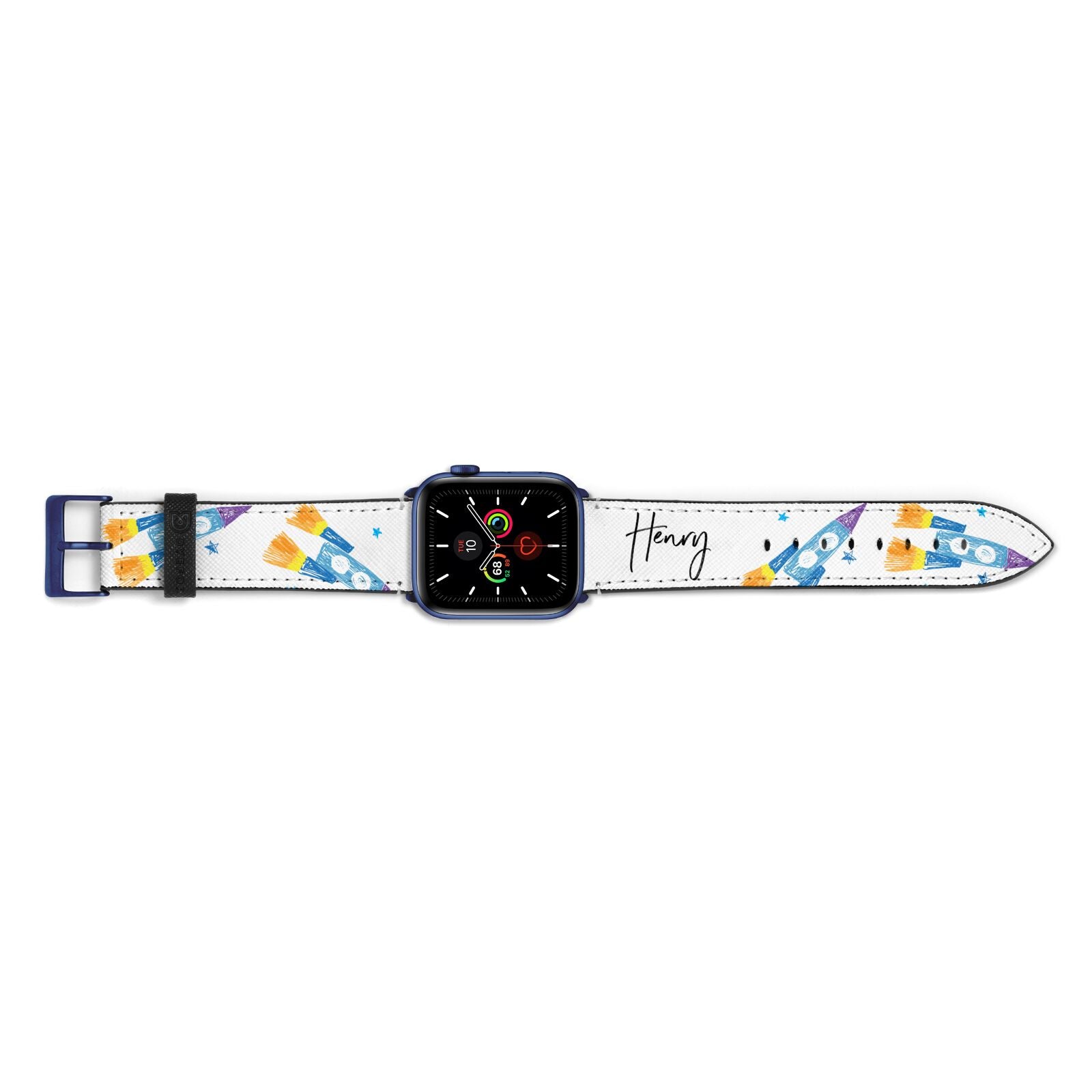 Custom Space Rocket Apple Watch Strap Landscape Image Blue Hardware