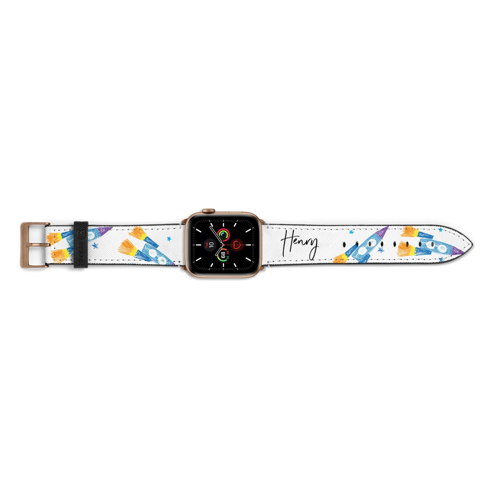 Custom Space Rocket Apple Watch Strap Landscape Image Gold Hardware