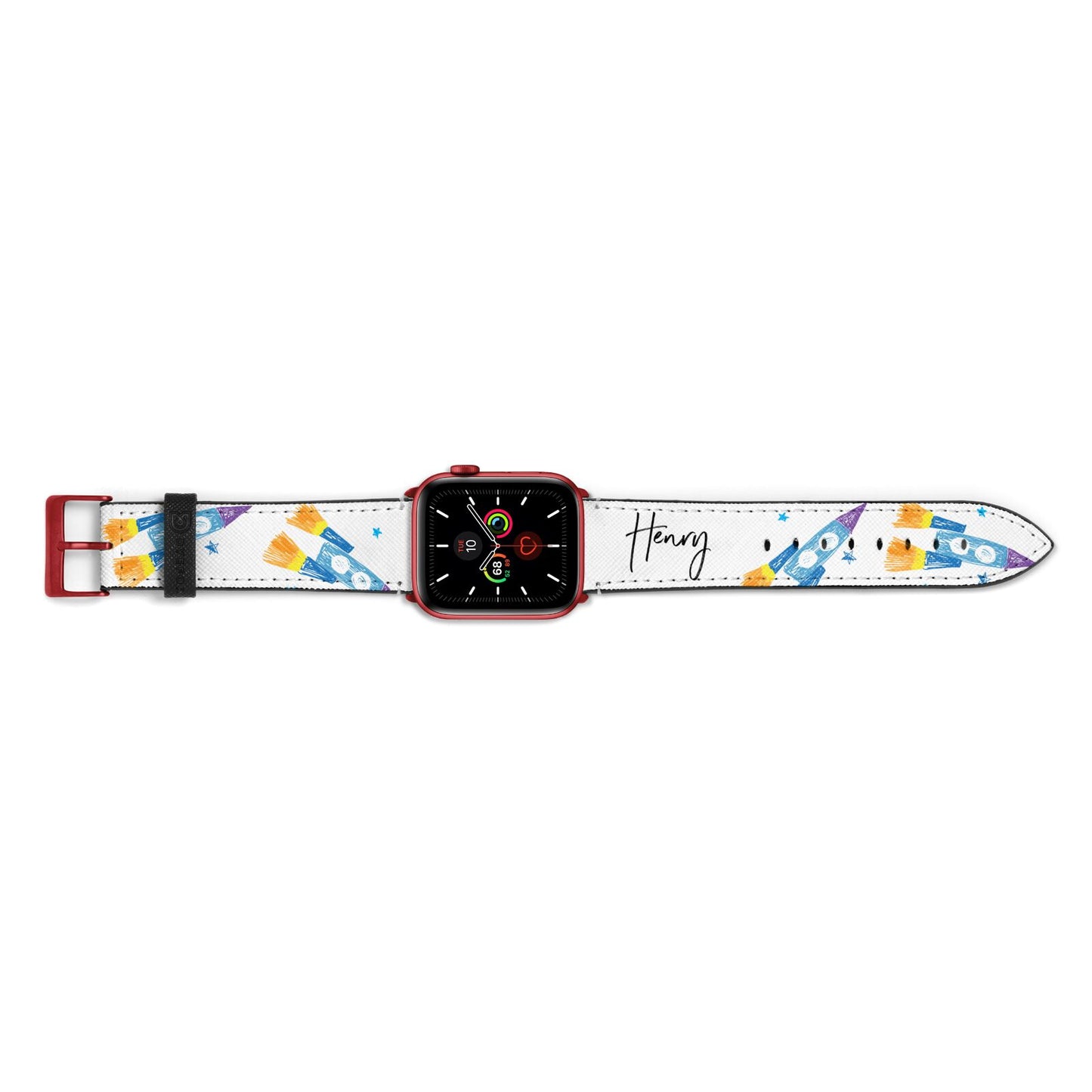 Custom Space Rocket Apple Watch Strap Landscape Image Red Hardware