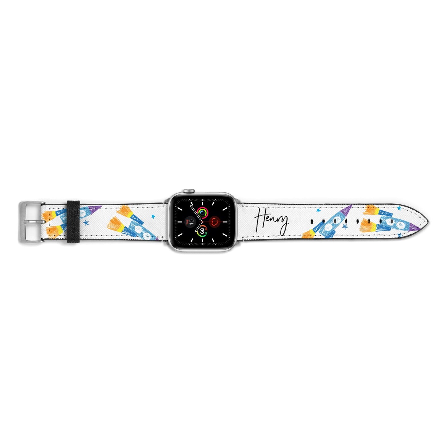 Custom Space Rocket Apple Watch Strap Landscape Image Silver Hardware