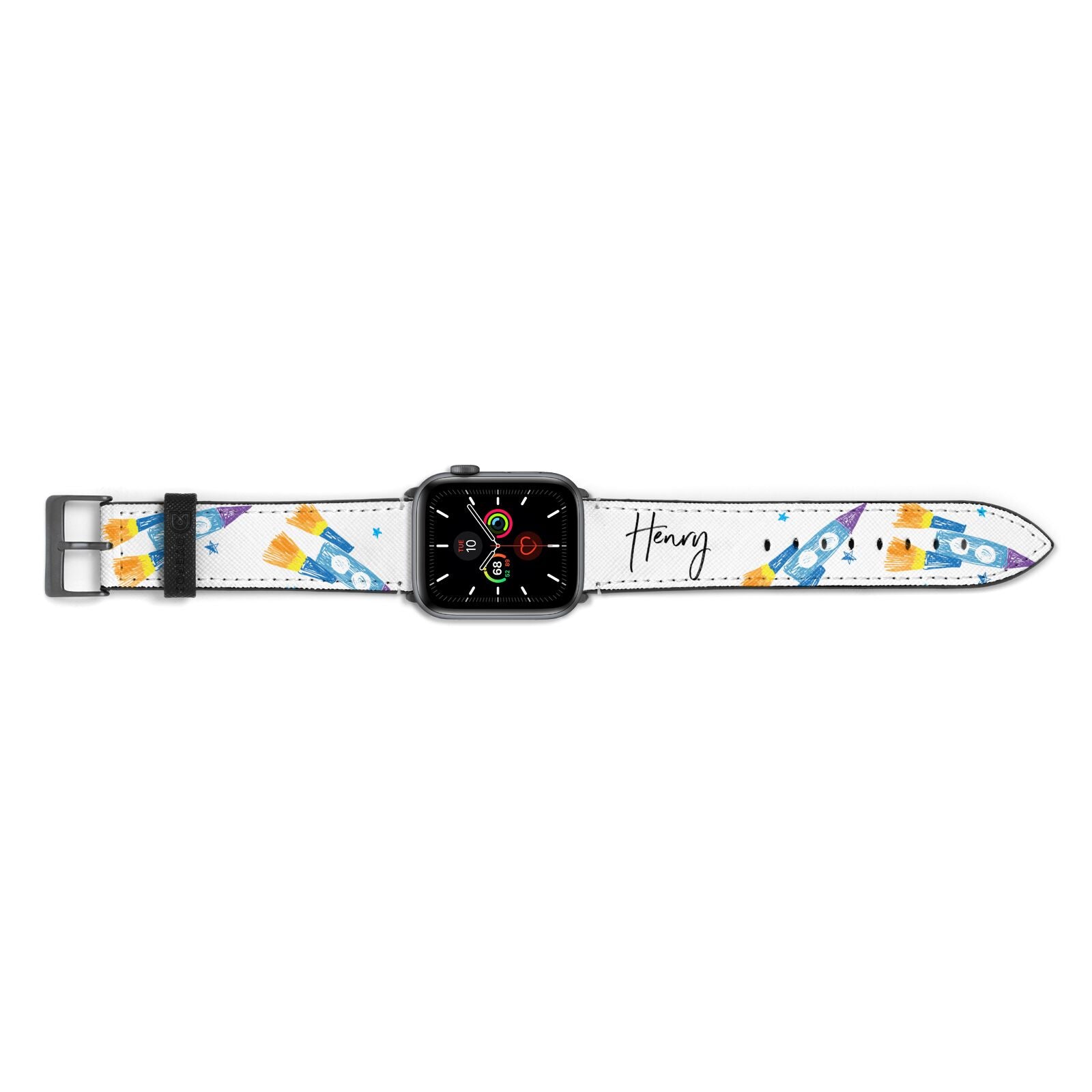 Custom Space Rocket Apple Watch Strap Landscape Image Space Grey Hardware