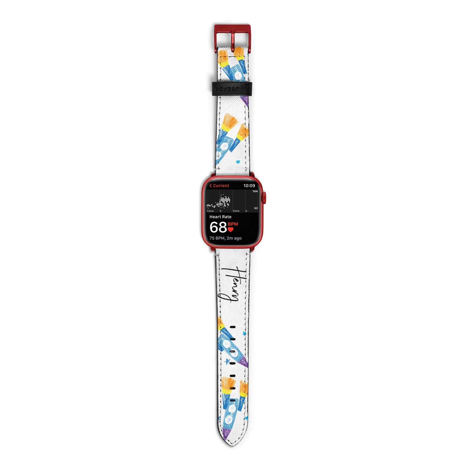 Custom Space Rocket Apple Watch Strap Size 38mm with Red Hardware