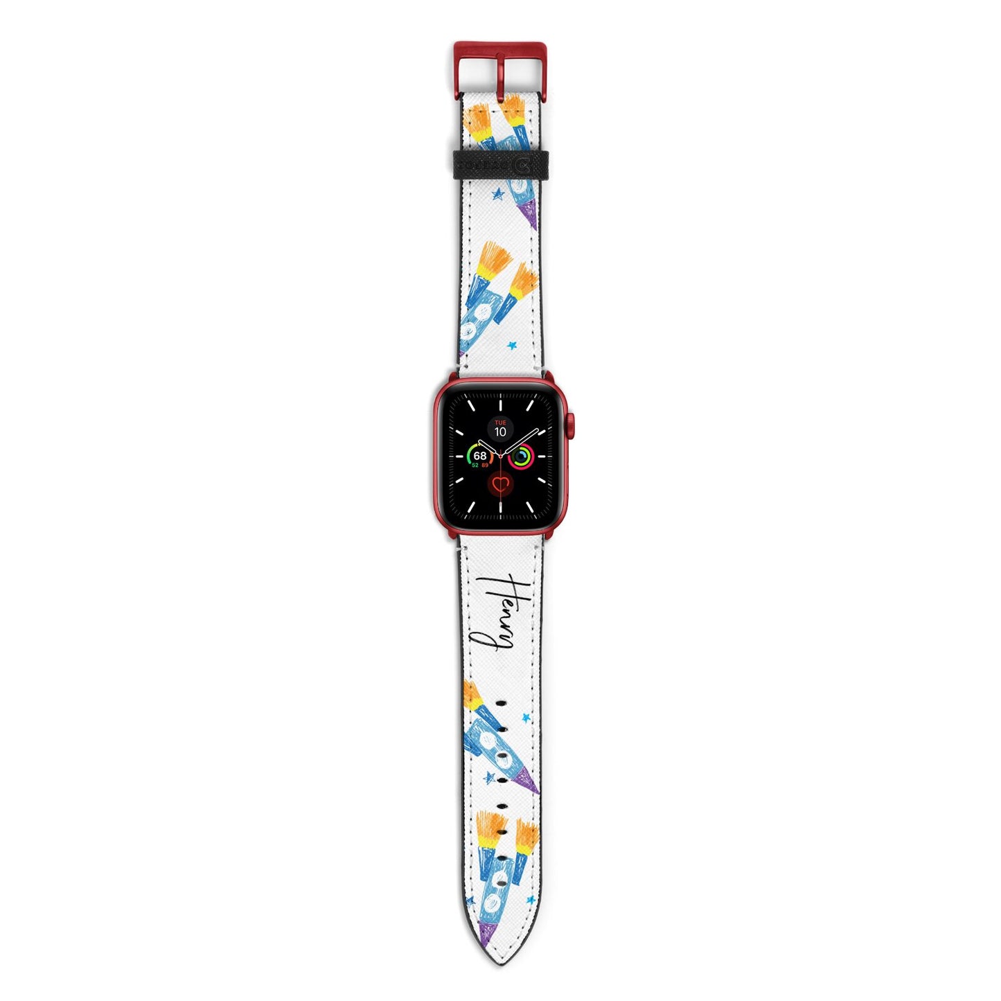 Custom Space Rocket Apple Watch Strap with Red Hardware