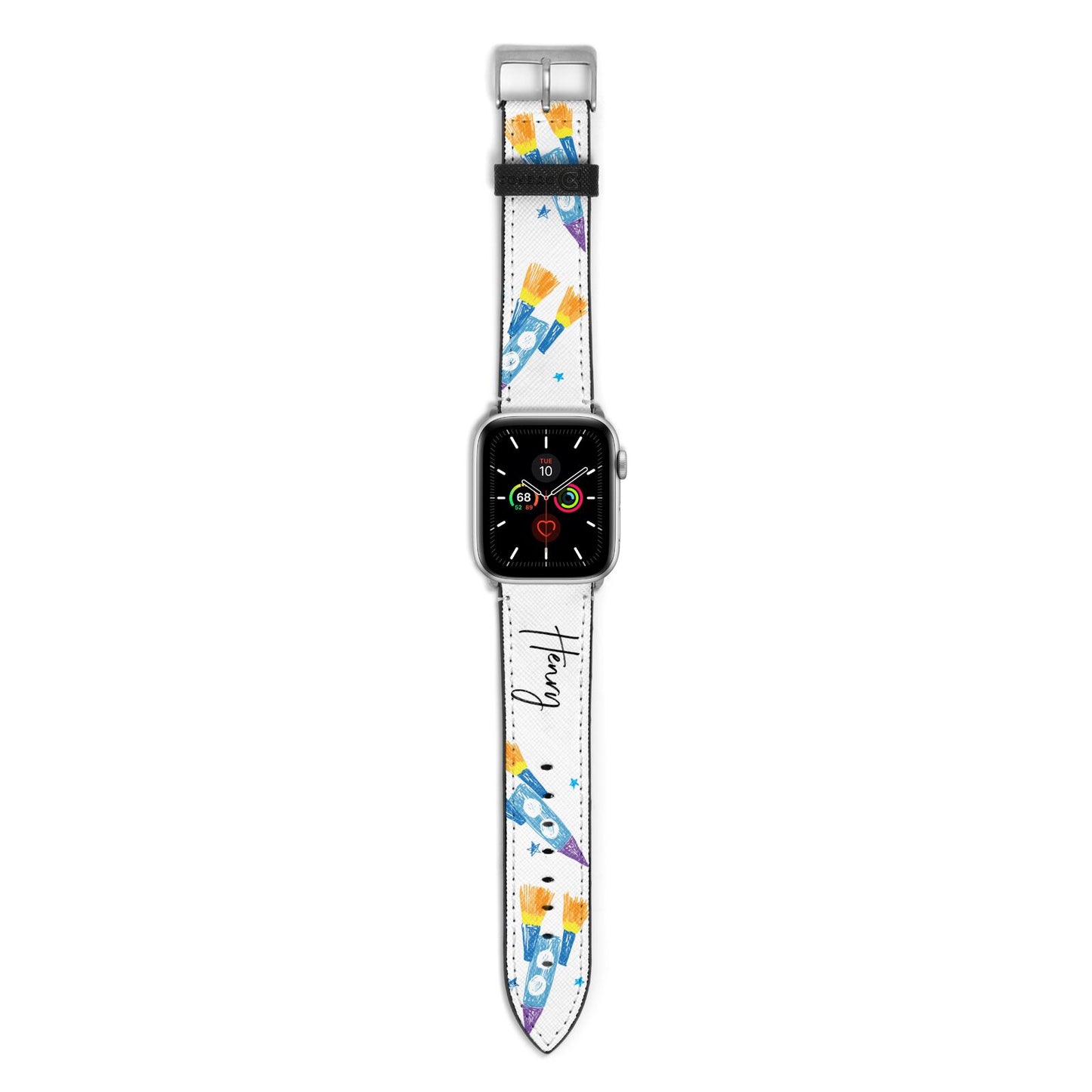 Custom Space Rocket Apple Watch Strap with Silver Hardware