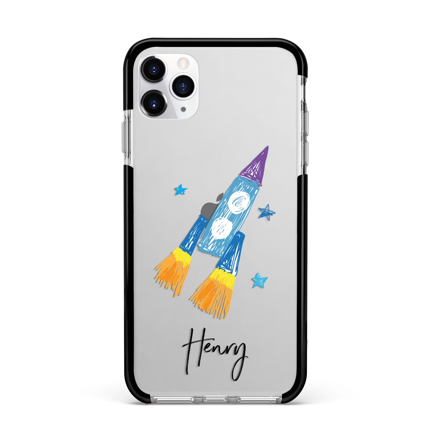 Custom Space Rocket Apple iPhone 11 Pro Max in Silver with Black Impact Case