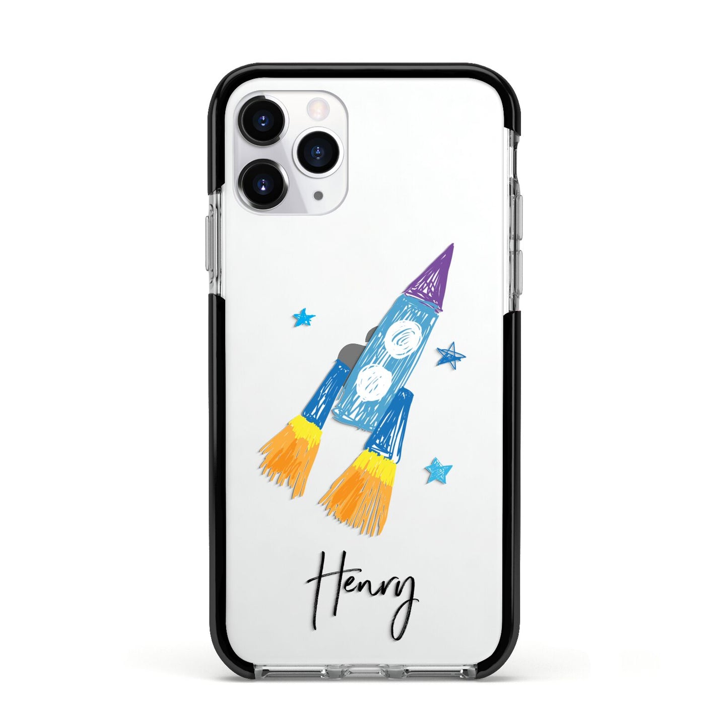 Custom Space Rocket Apple iPhone 11 Pro in Silver with Black Impact Case