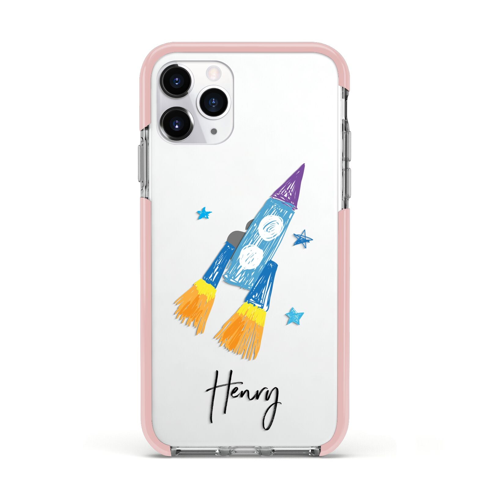 Custom Space Rocket Apple iPhone 11 Pro in Silver with Pink Impact Case