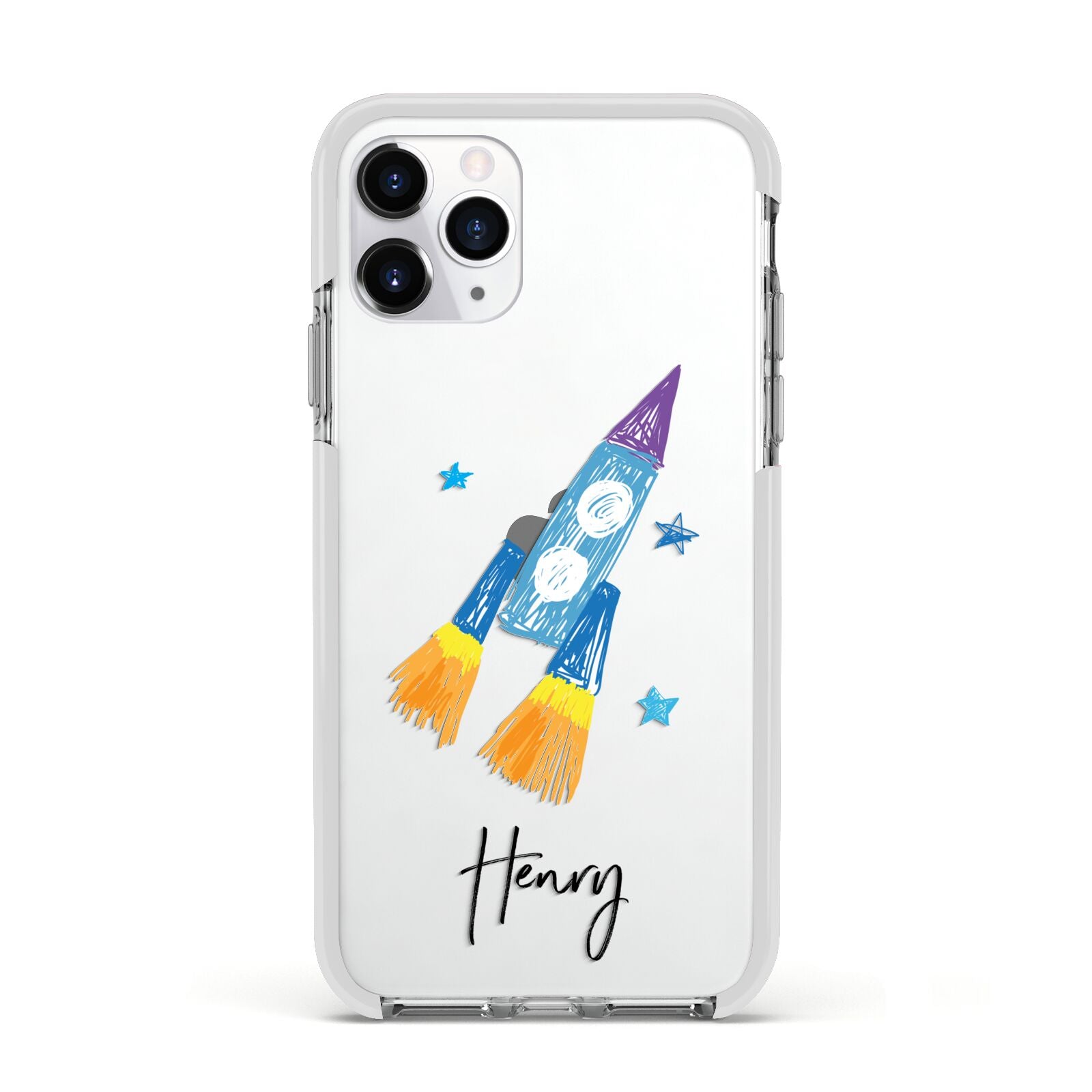 Custom Space Rocket Apple iPhone 11 Pro in Silver with White Impact Case