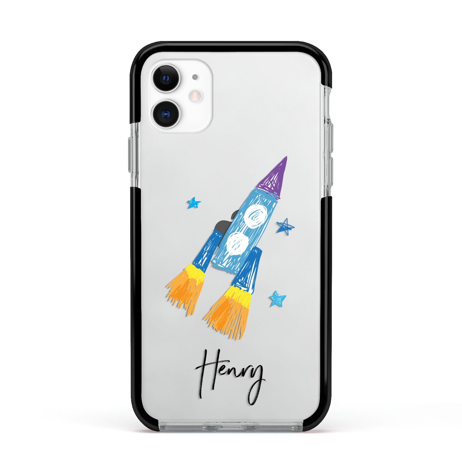 Custom Space Rocket Apple iPhone 11 in White with Black Impact Case