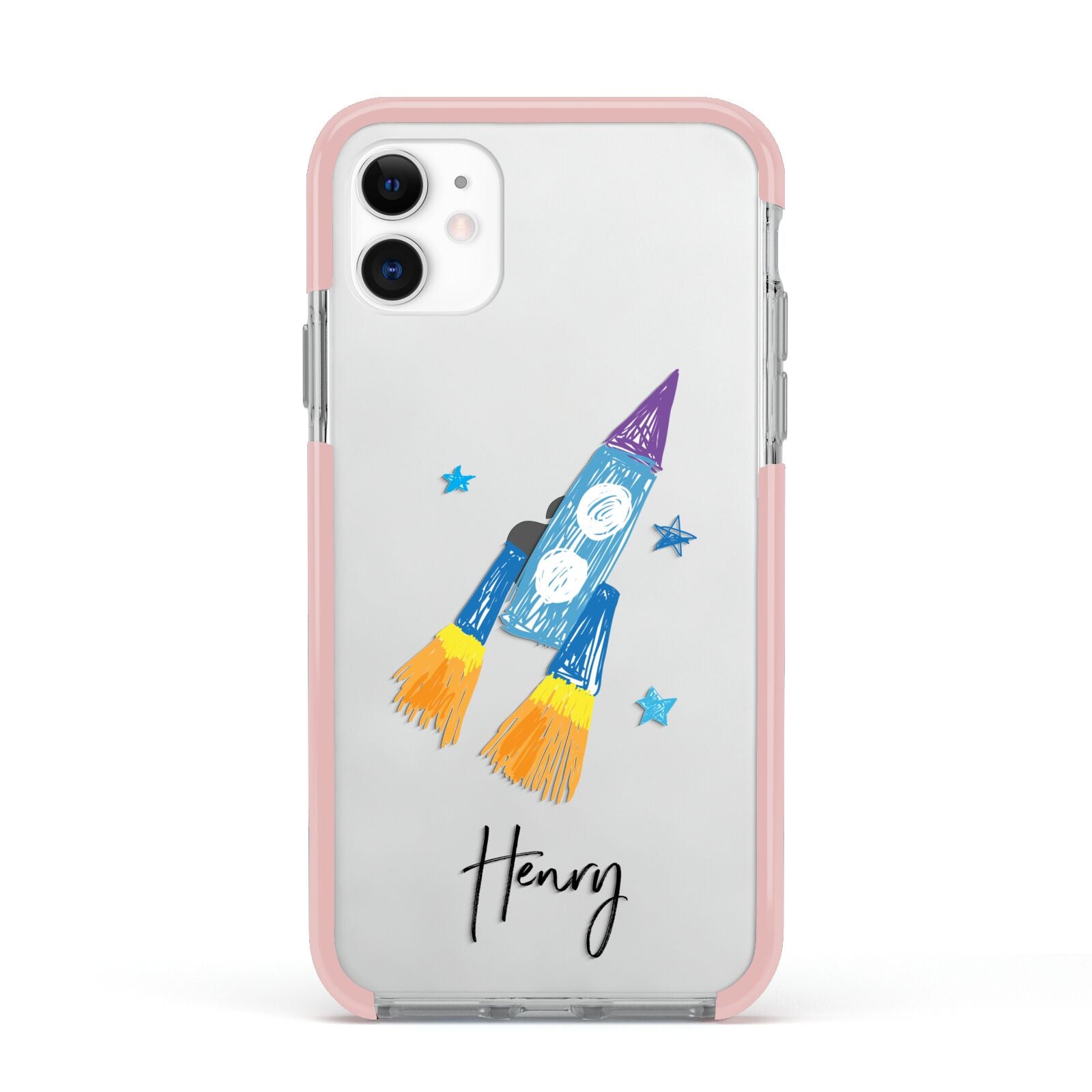 Custom Space Rocket Apple iPhone 11 in White with Pink Impact Case