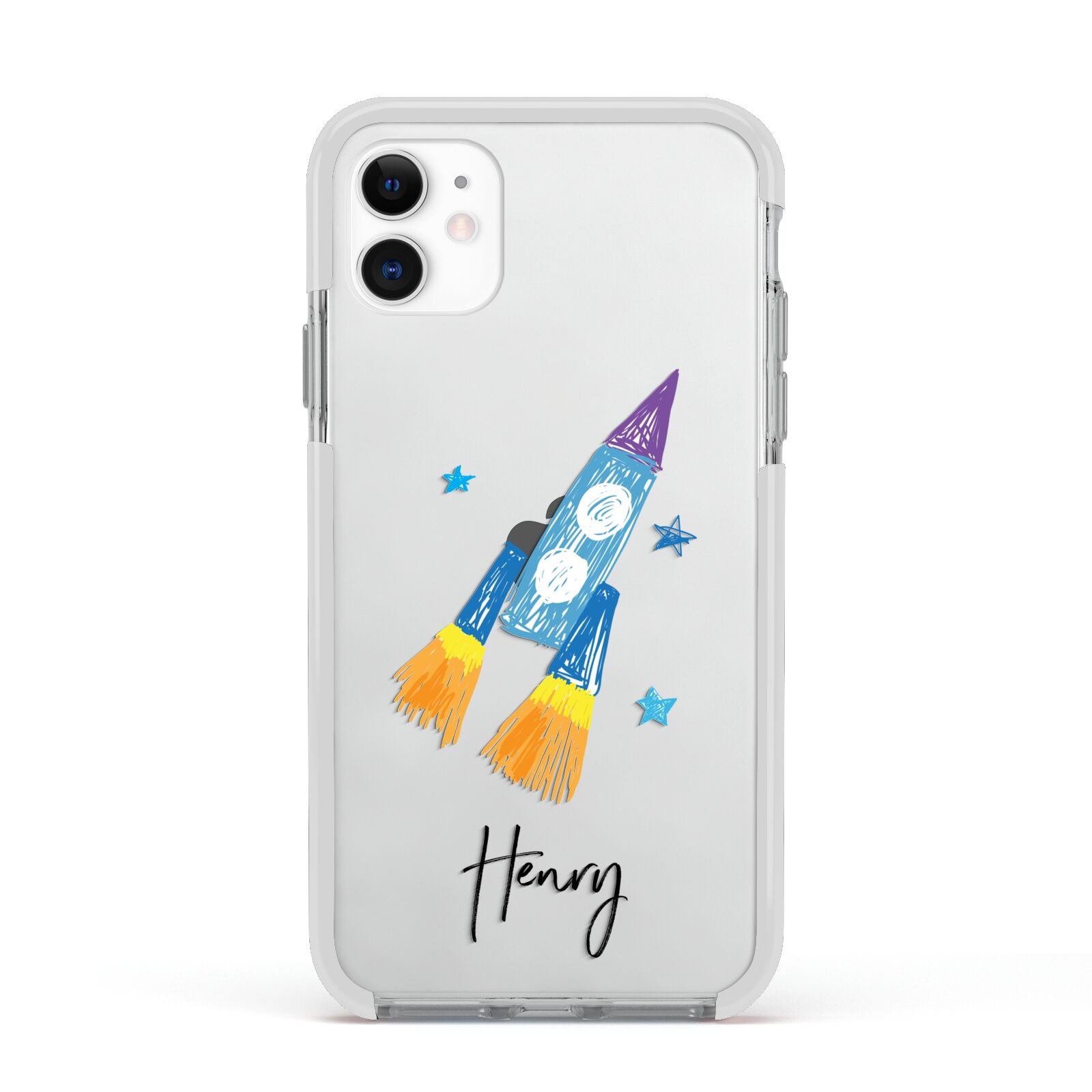 Custom Space Rocket Apple iPhone 11 in White with White Impact Case