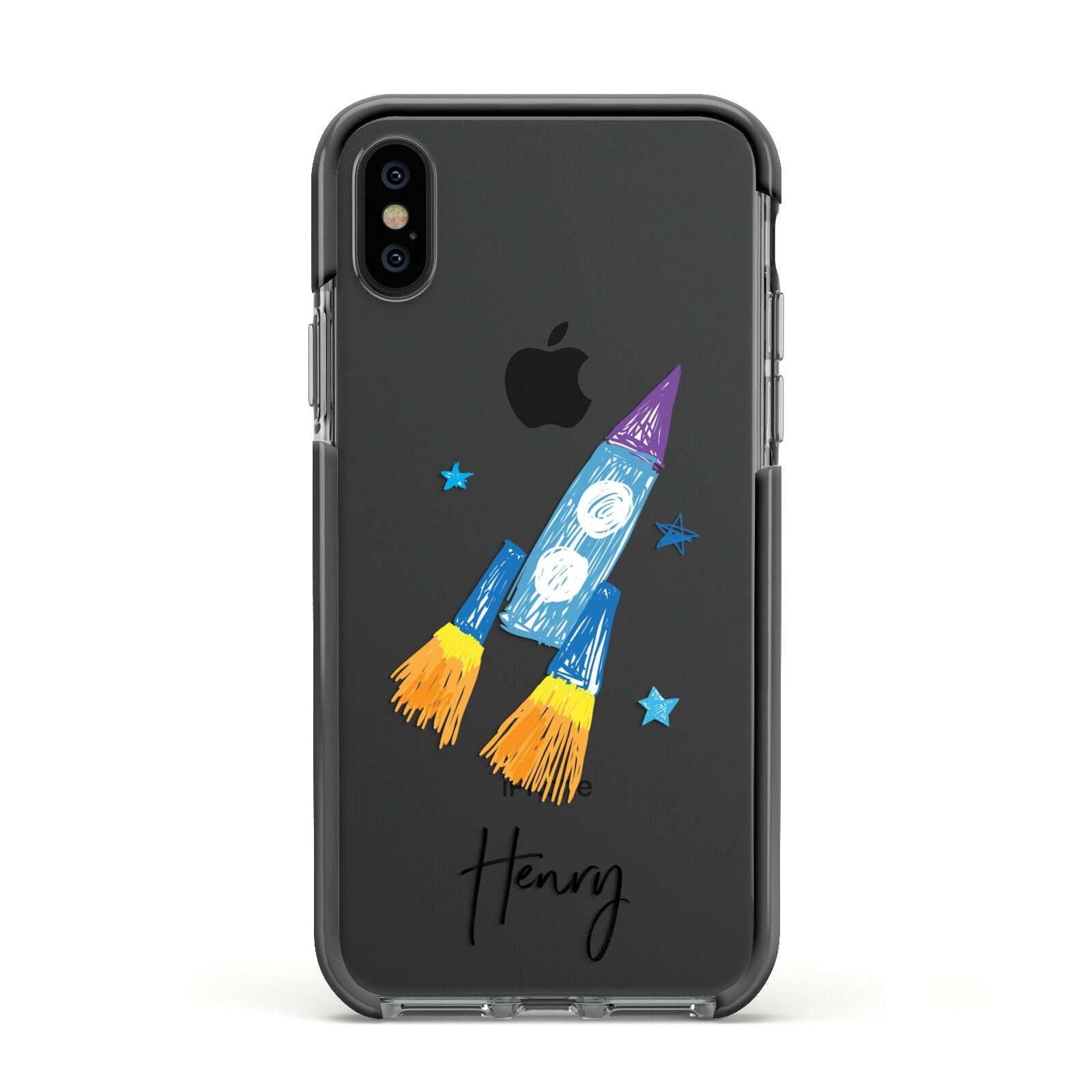 Custom Space Rocket Apple iPhone Xs Impact Case Black Edge on Black Phone