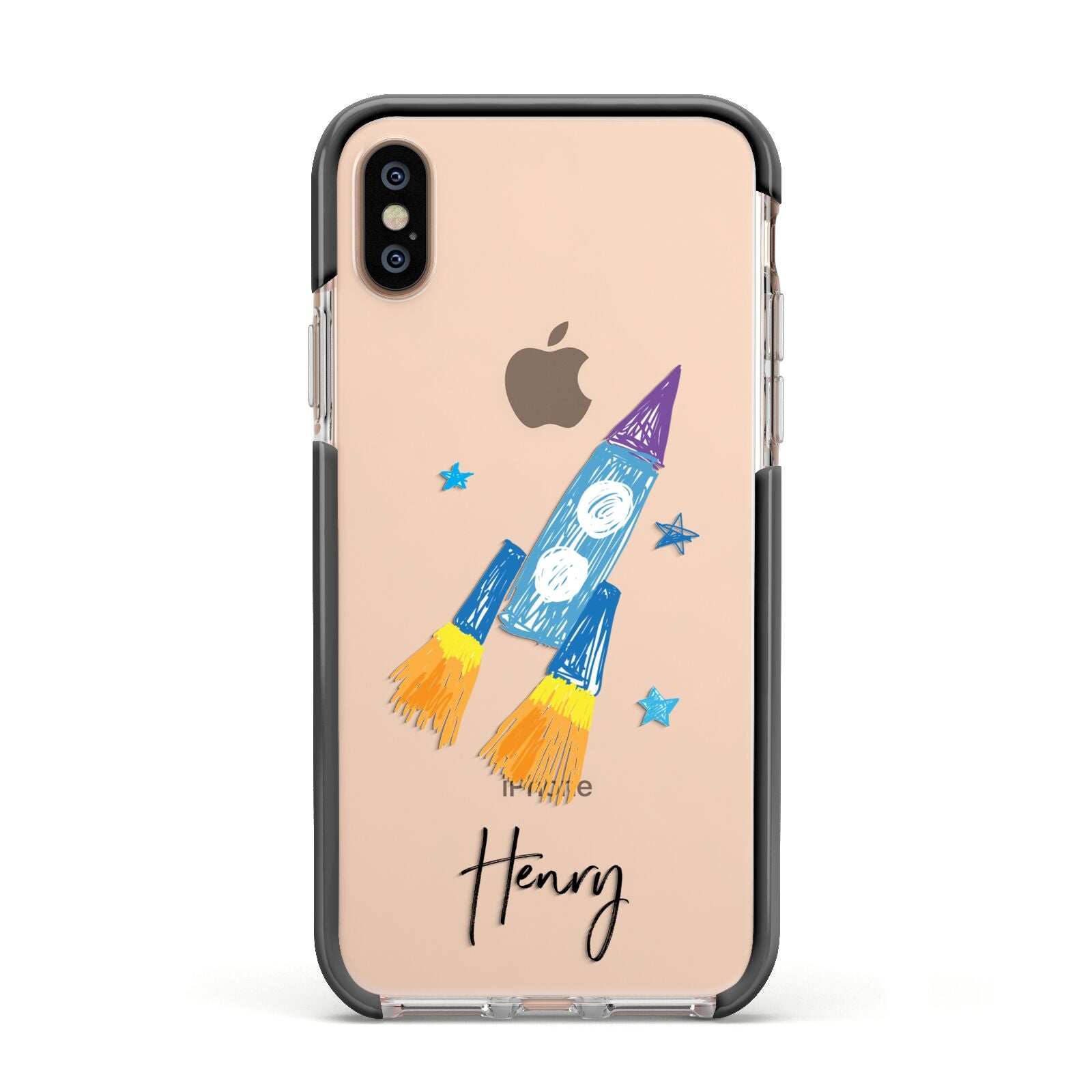 Custom Space Rocket Apple iPhone Xs Impact Case Black Edge on Gold Phone