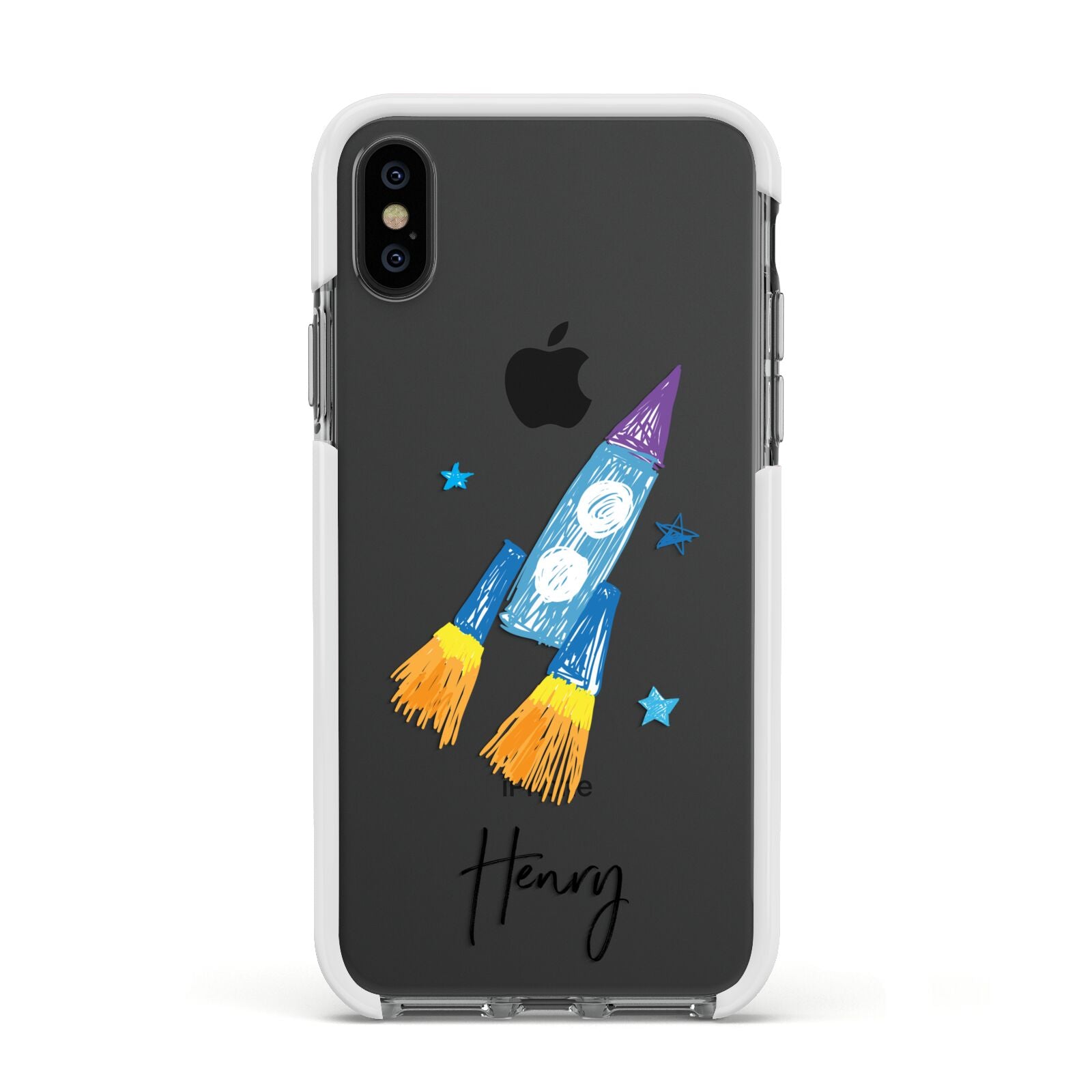 Custom Space Rocket Apple iPhone Xs Impact Case White Edge on Black Phone