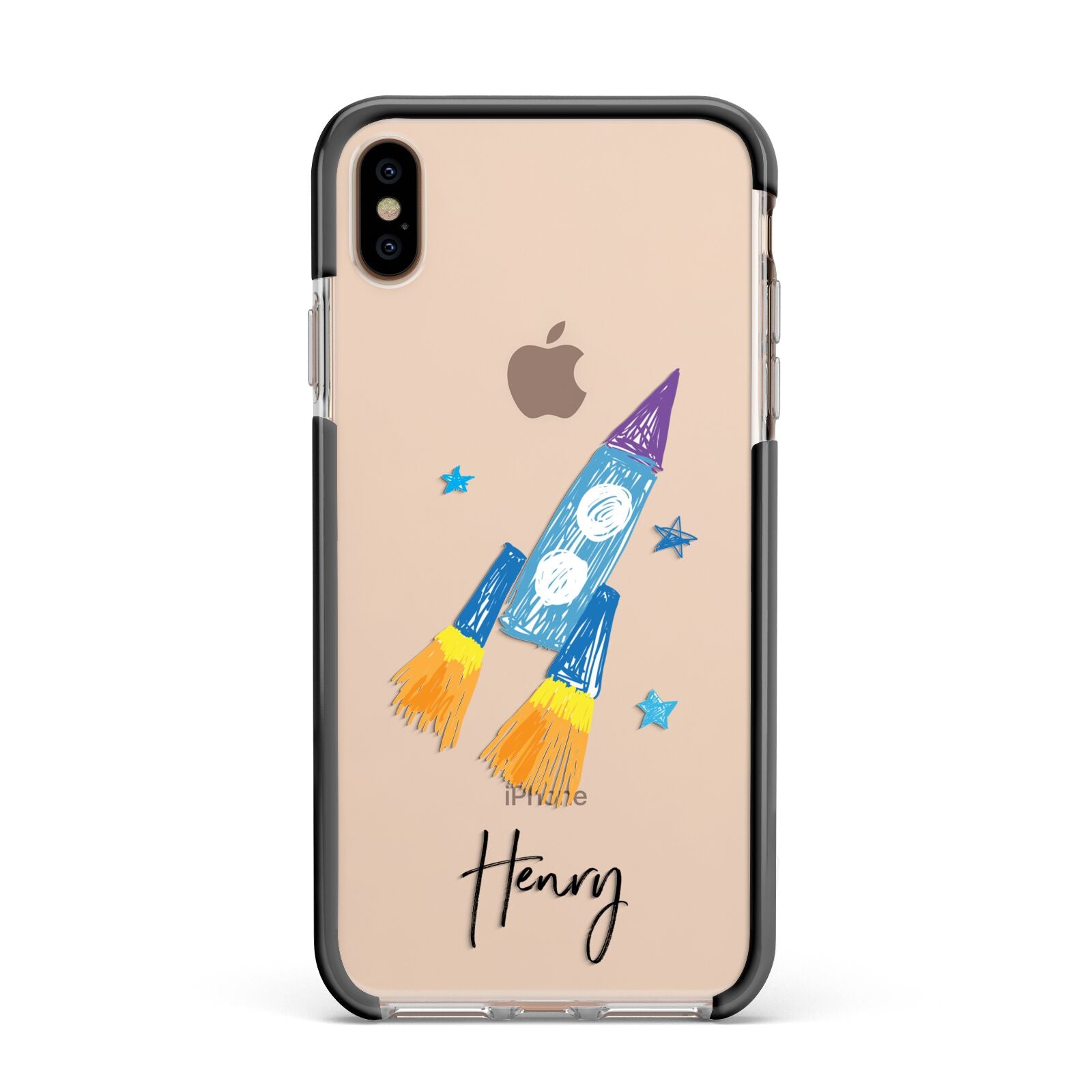 Custom Space Rocket Apple iPhone Xs Max Impact Case Black Edge on Gold Phone