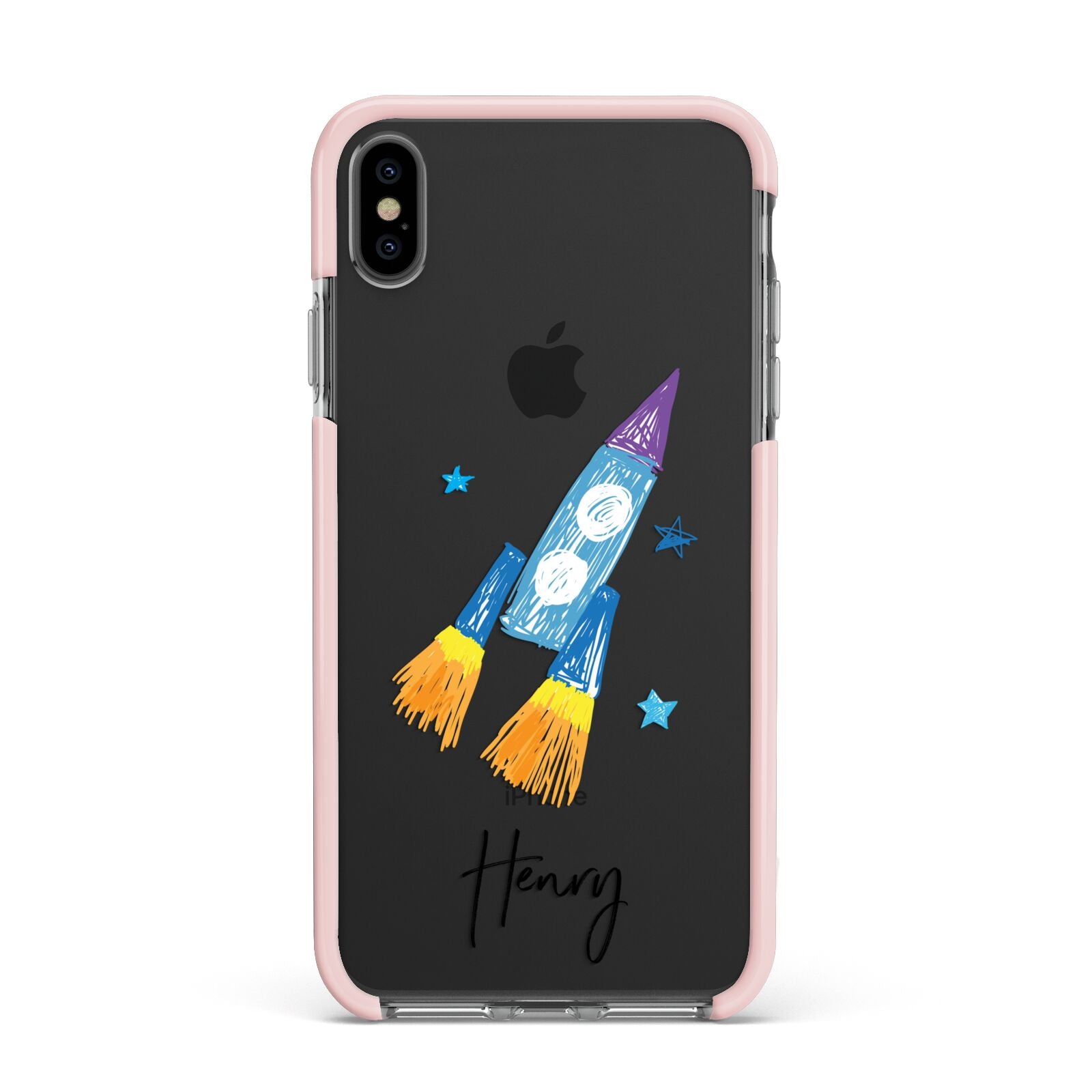 Custom Space Rocket Apple iPhone Xs Max Impact Case Pink Edge on Black Phone