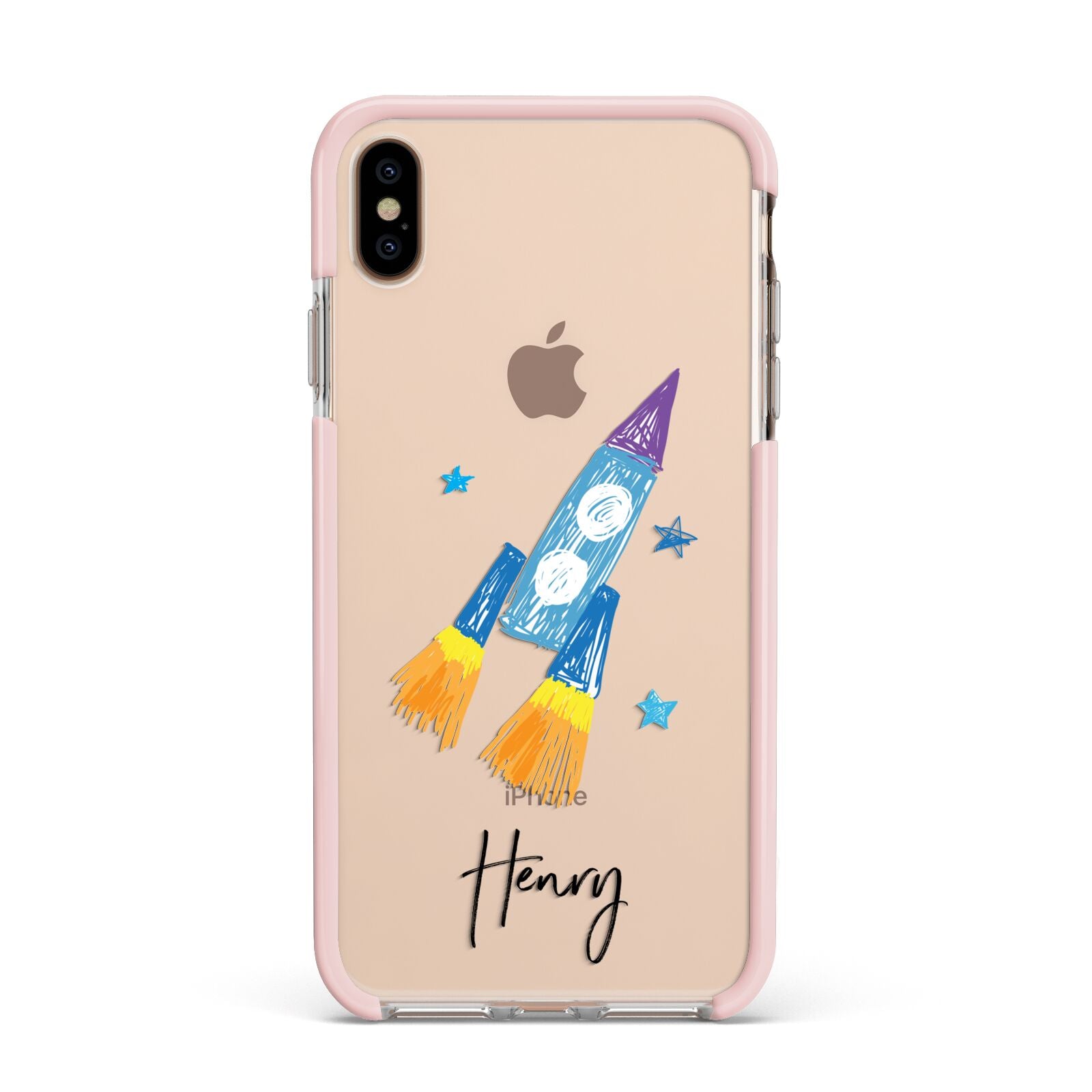 Custom Space Rocket Apple iPhone Xs Max Impact Case Pink Edge on Gold Phone