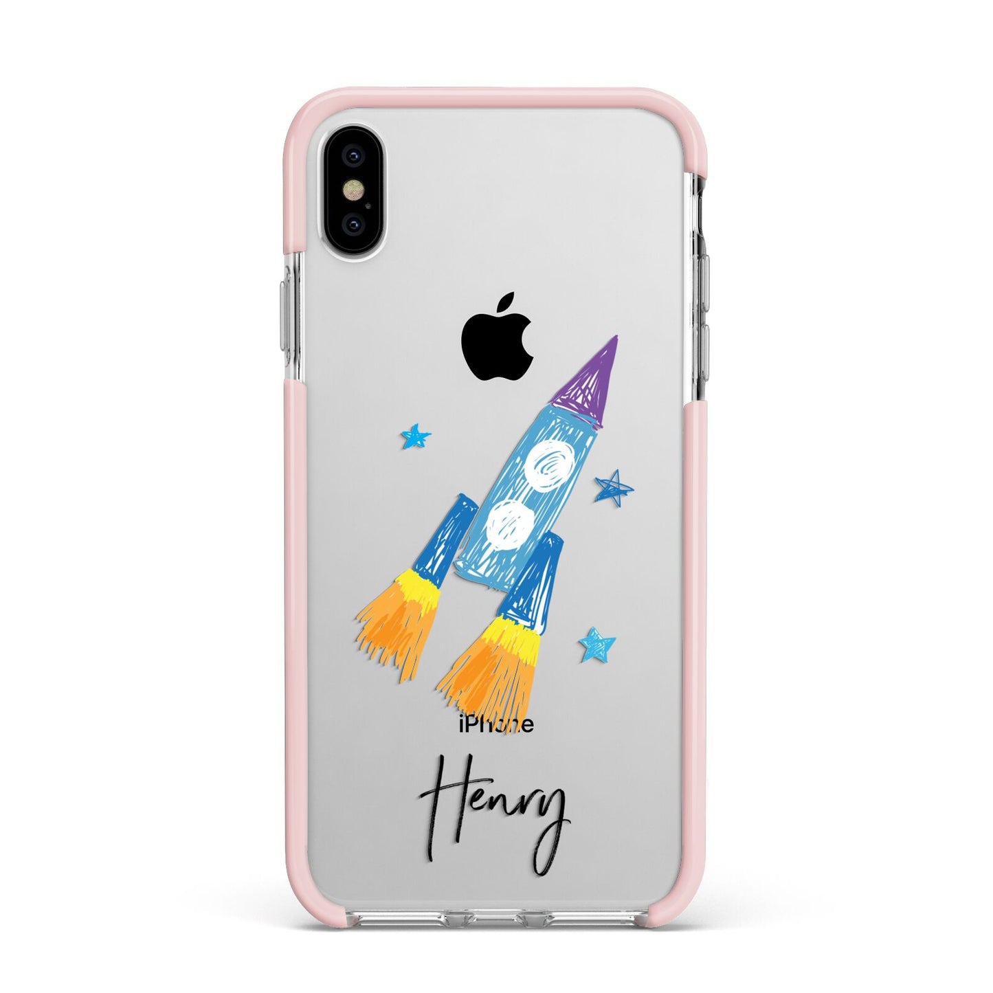 Custom Space Rocket Apple iPhone Xs Max Impact Case Pink Edge on Silver Phone