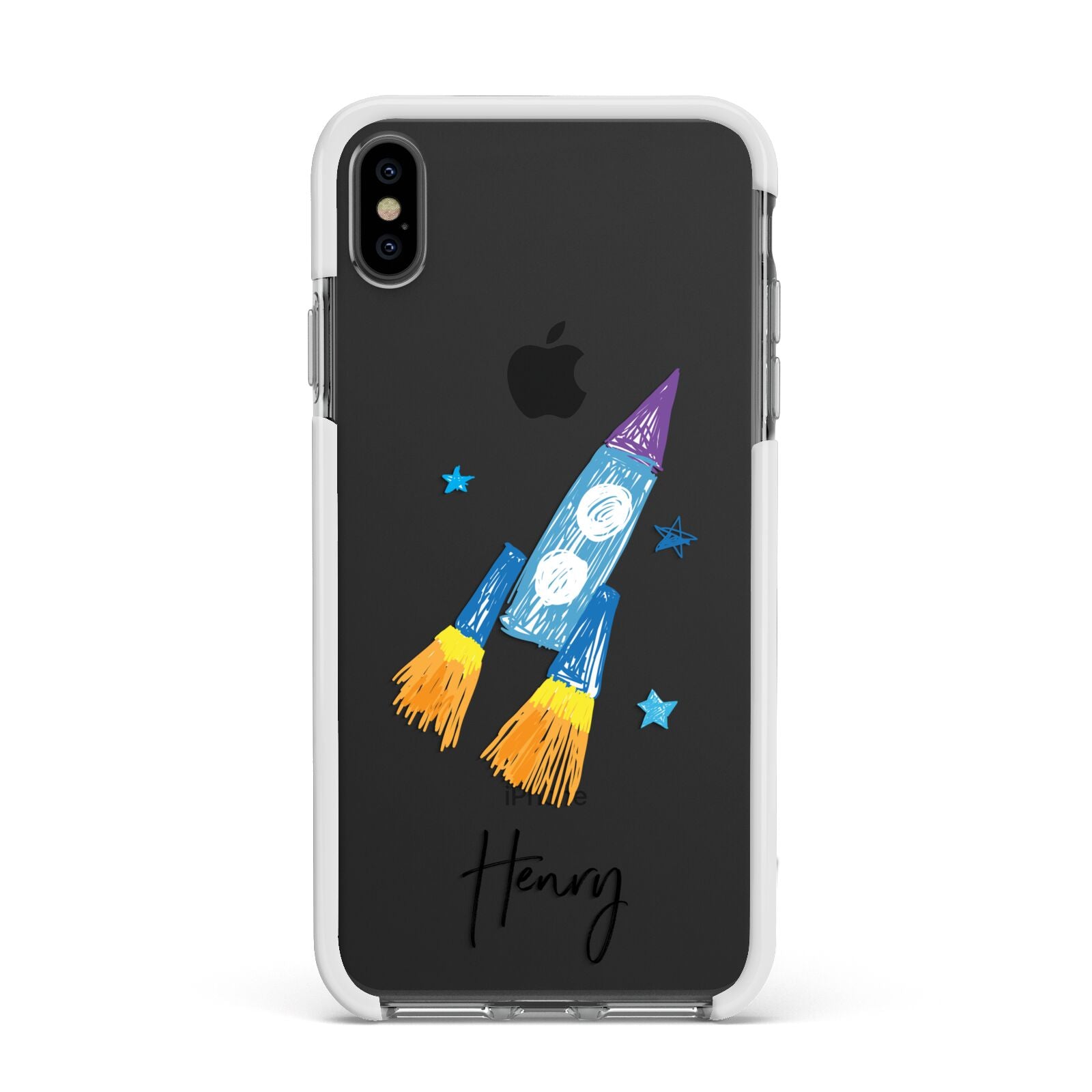 Custom Space Rocket Apple iPhone Xs Max Impact Case White Edge on Black Phone