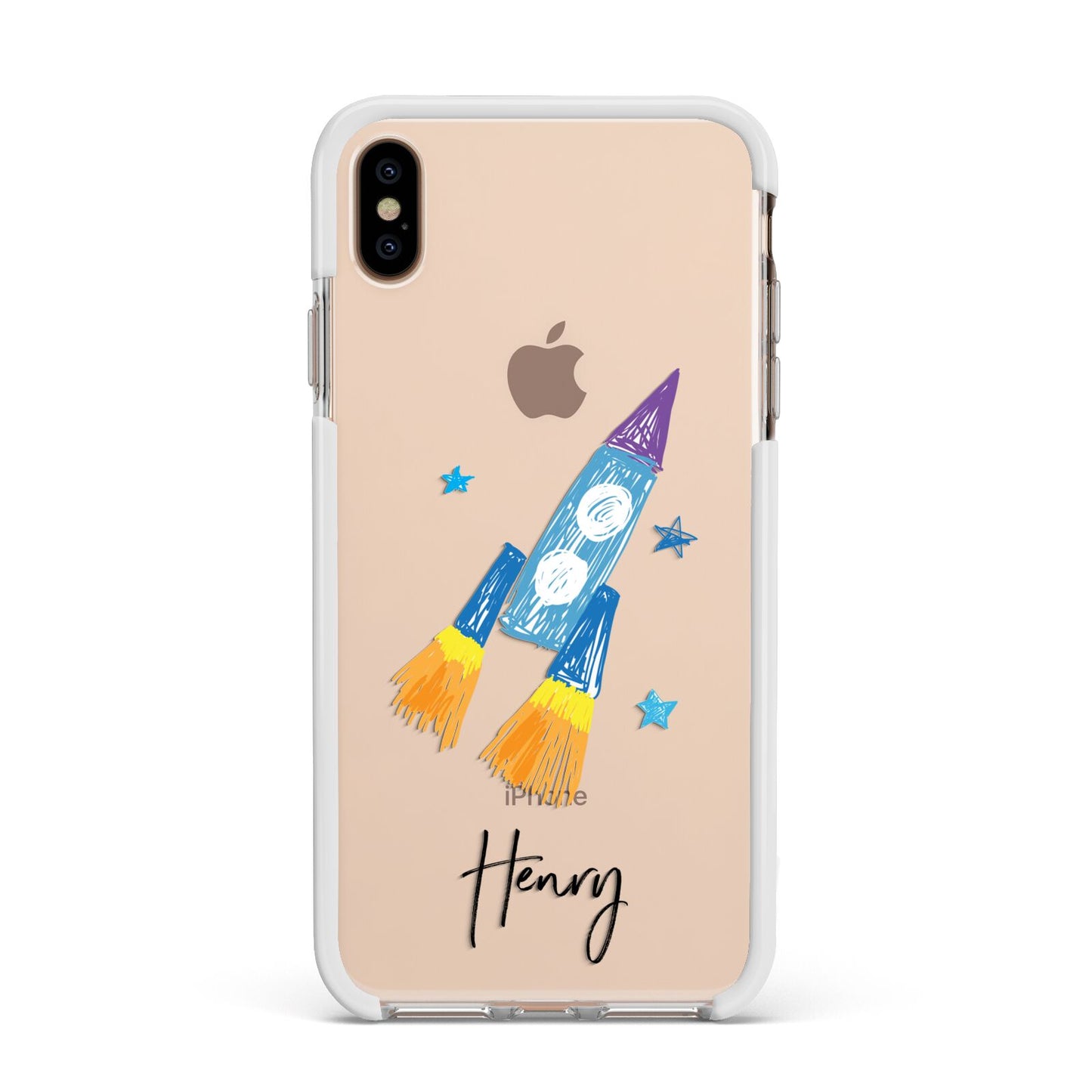 Custom Space Rocket Apple iPhone Xs Max Impact Case White Edge on Gold Phone