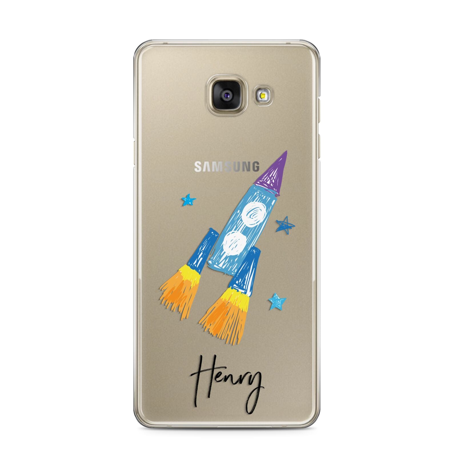 Custom Space Rocket Samsung Galaxy A3 2016 Case on gold phone