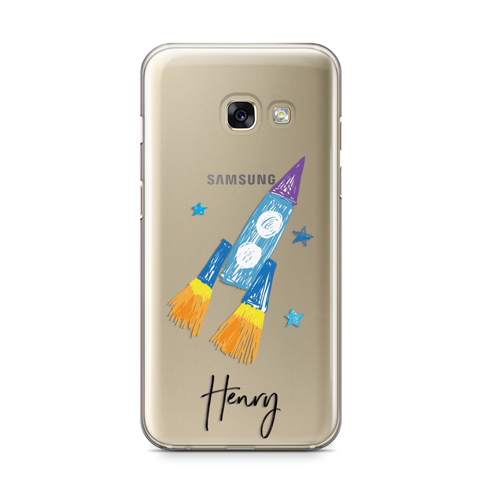 Custom Space Rocket Samsung Galaxy A3 2017 Case on gold phone