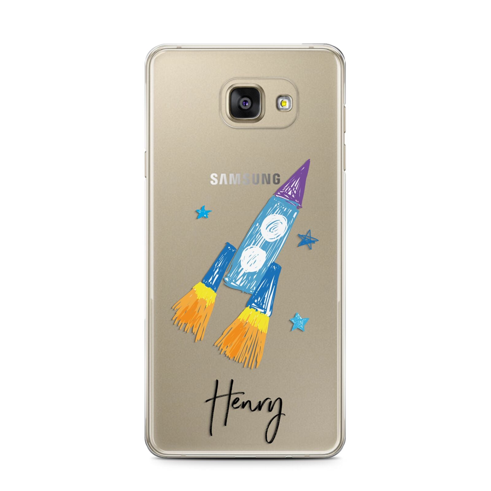 Custom Space Rocket Samsung Galaxy A7 2016 Case on gold phone