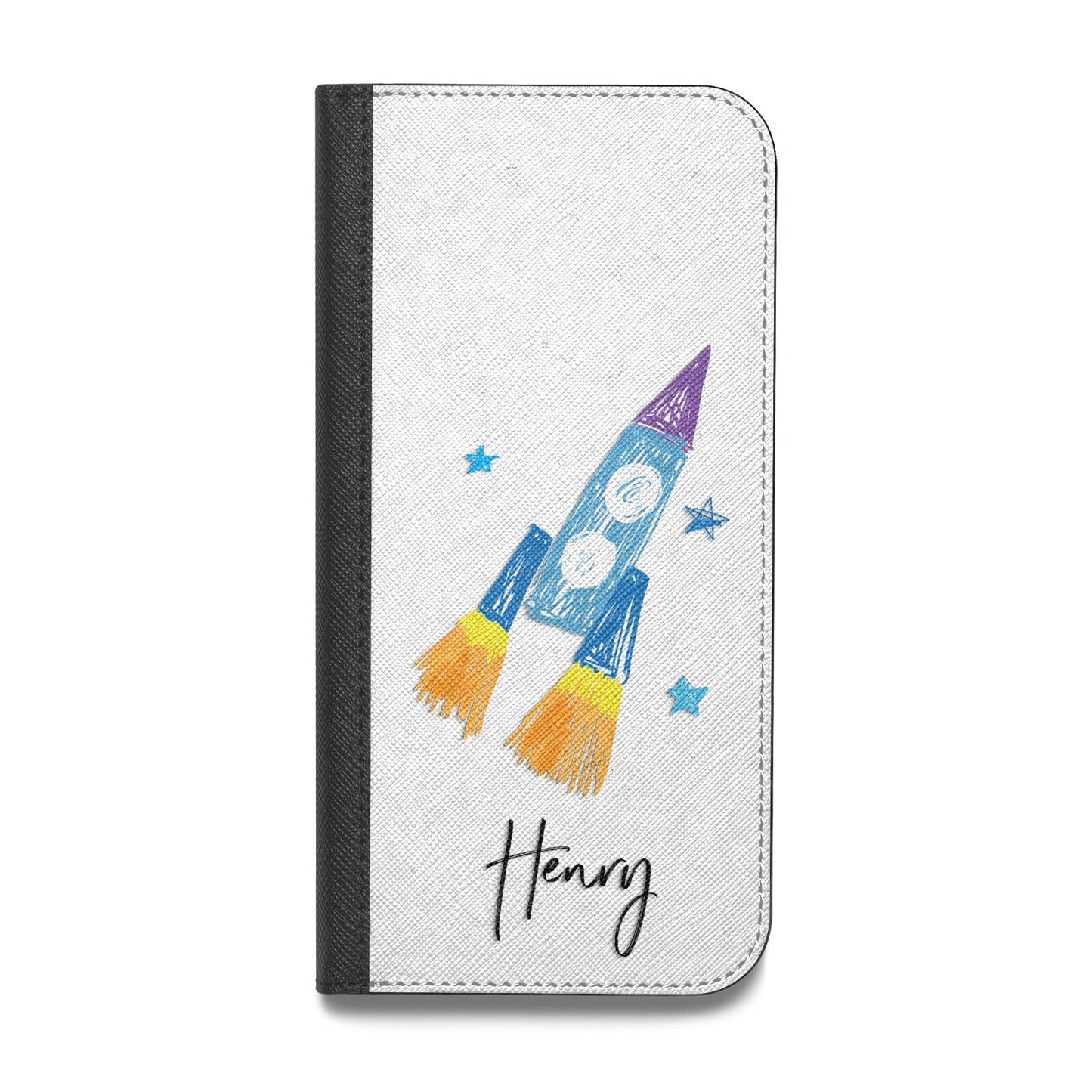 Custom Space Rocket Vegan Leather Flip iPhone Case