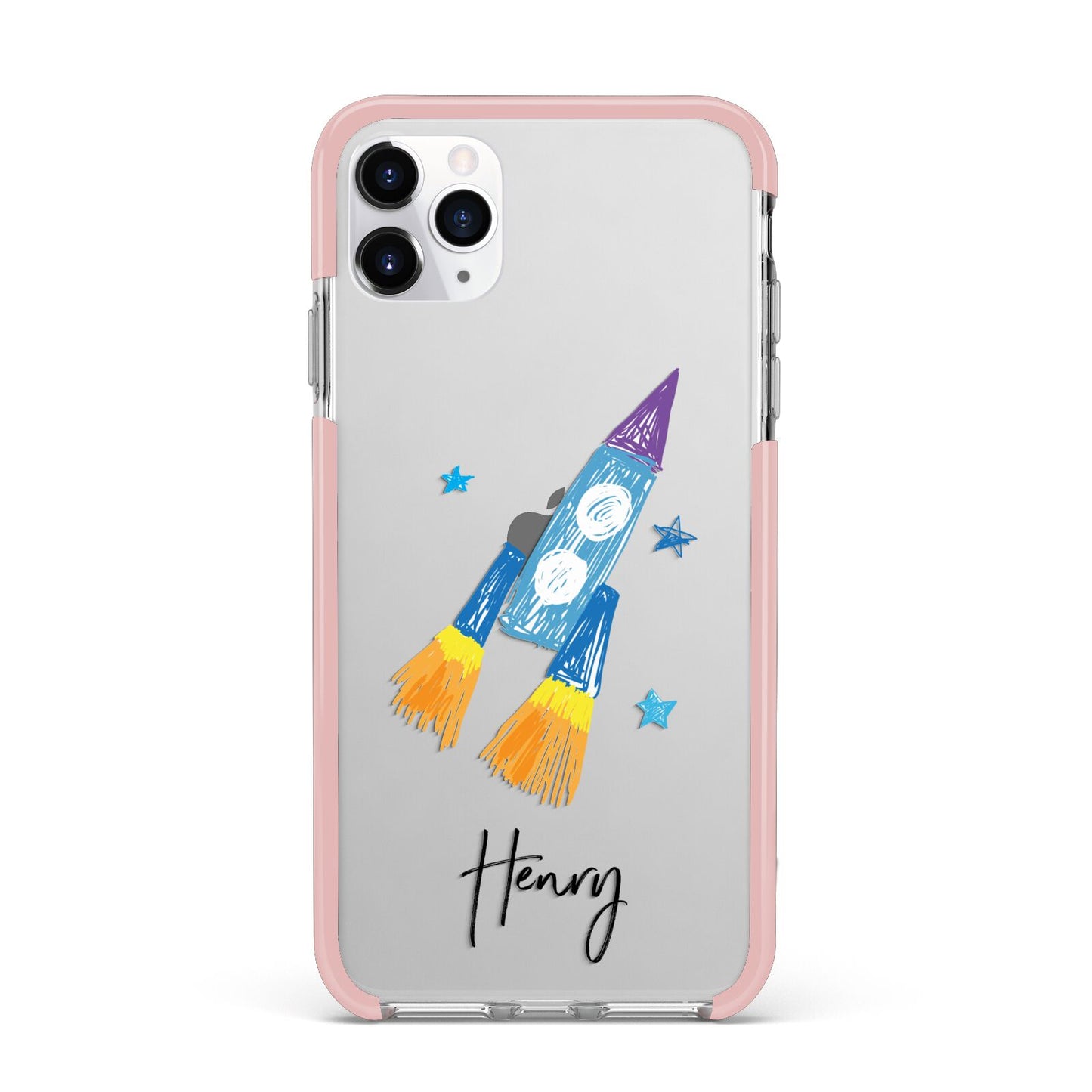 Custom Space Rocket iPhone 11 Pro Max Impact Pink Edge Case