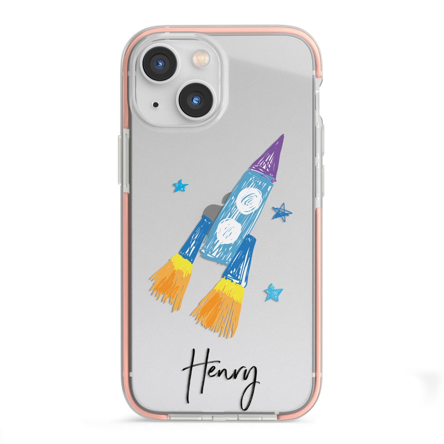 Custom Space Rocket iPhone 13 Mini TPU Impact Case with Pink Edges