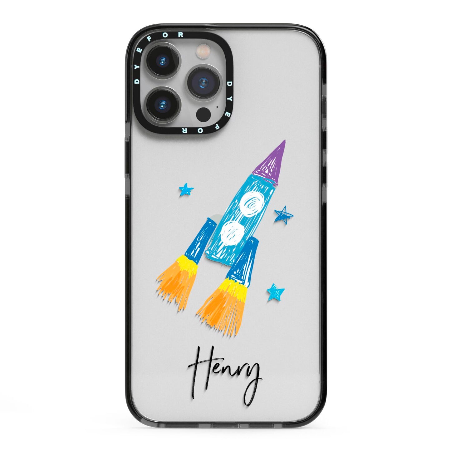 Custom Space Rocket iPhone 13 Pro Max Black Impact Case on Silver phone