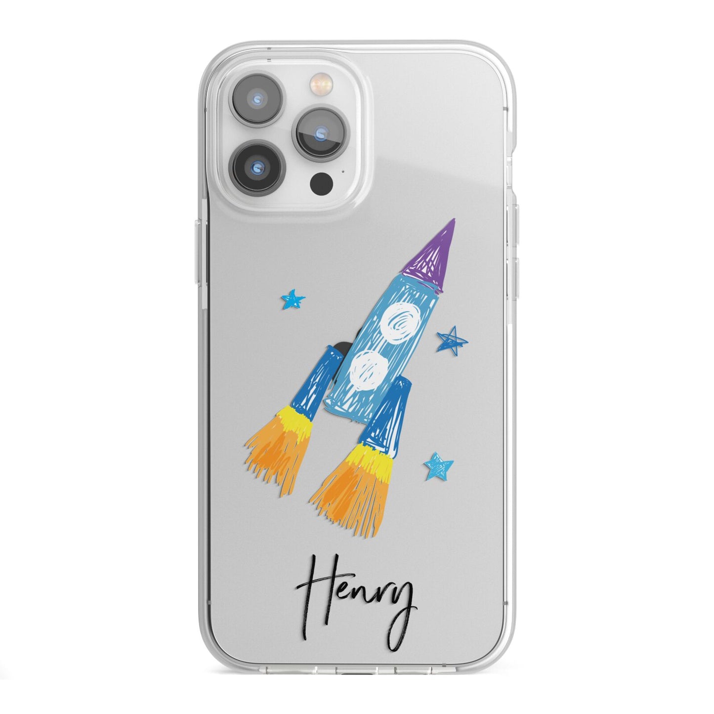 Custom Space Rocket iPhone 13 Pro Max TPU Impact Case with White Edges