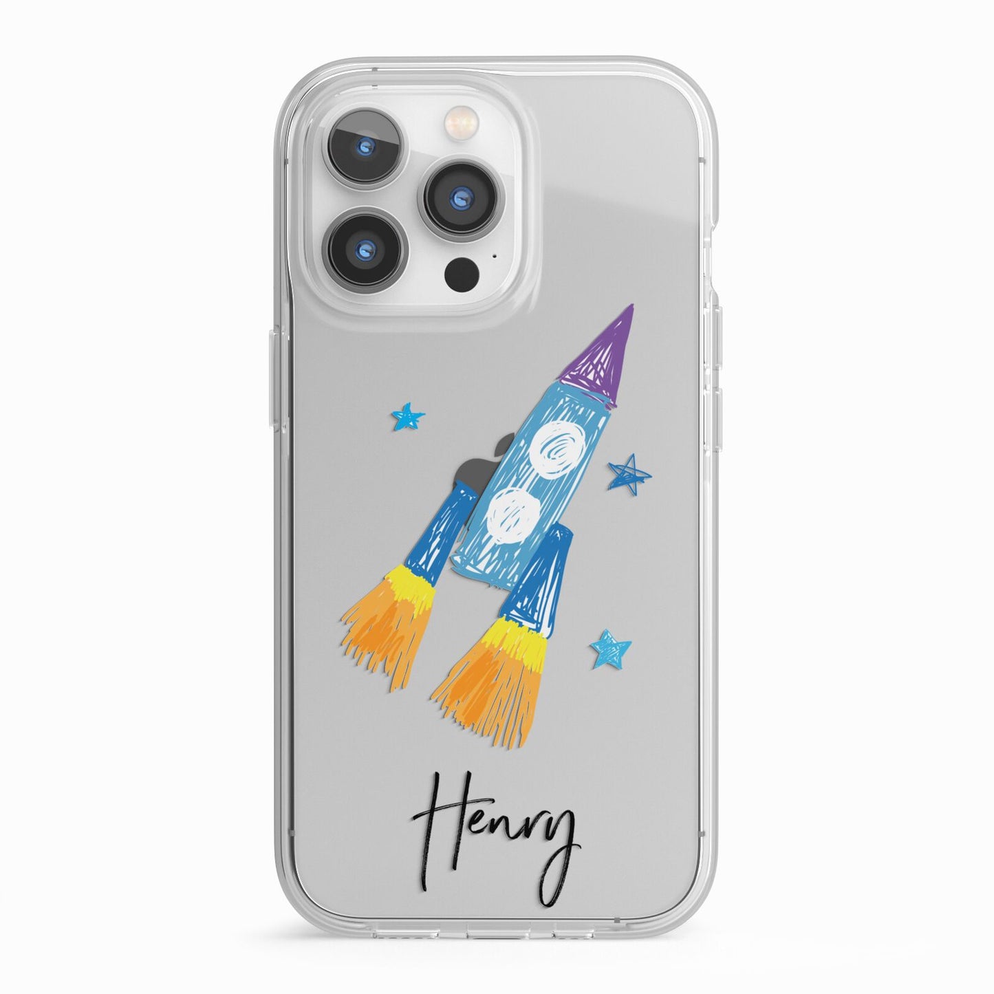 Custom Space Rocket iPhone 13 Pro TPU Impact Case with White Edges