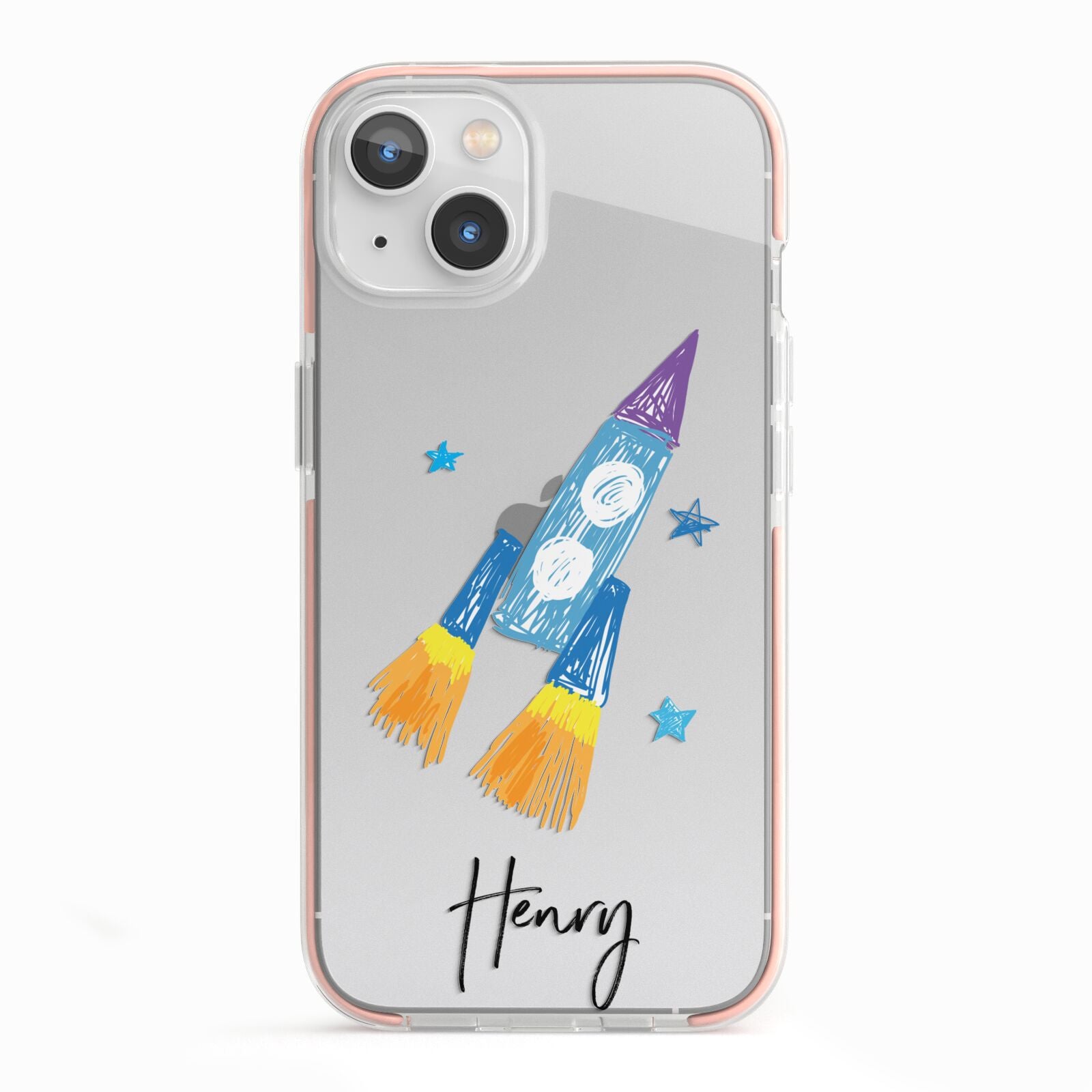 Custom Space Rocket iPhone 13 TPU Impact Case with Pink Edges