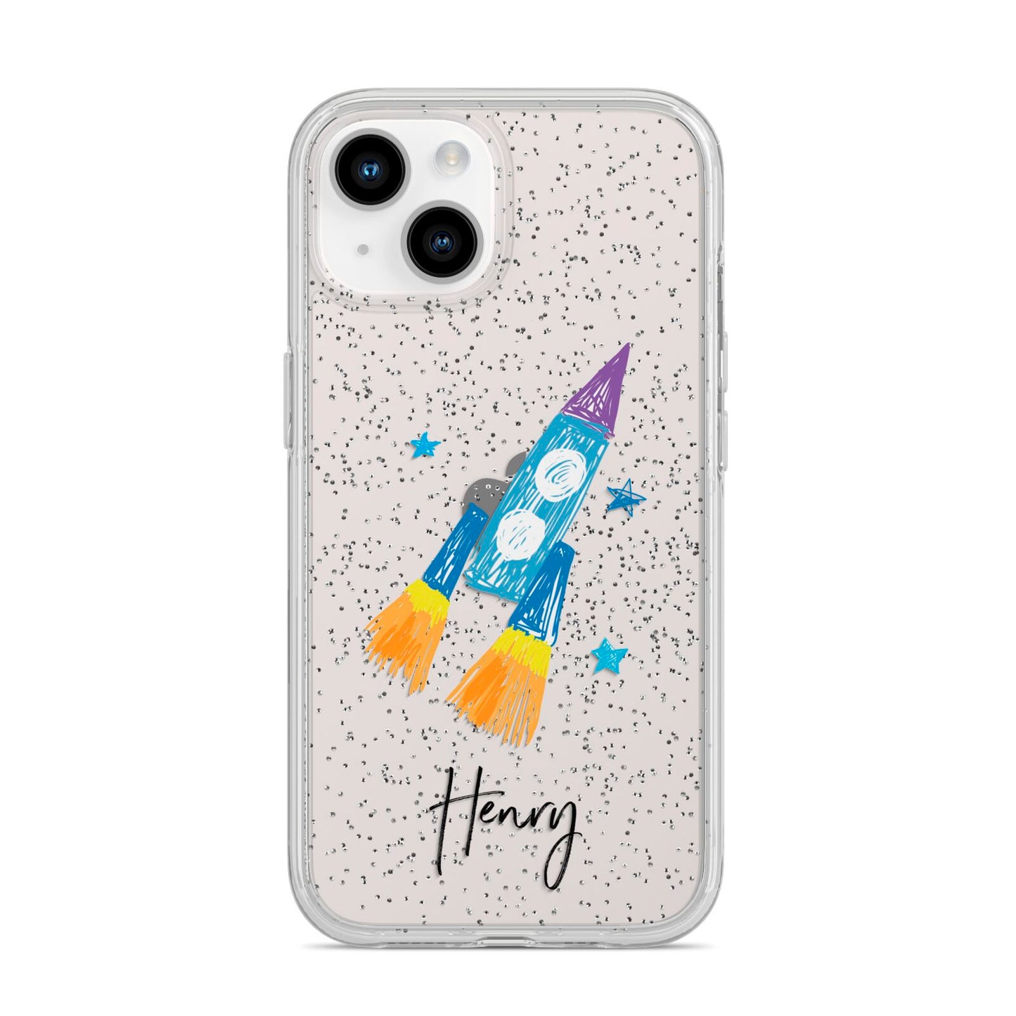 Custom Space Rocket iPhone 14 Glitter Tough Case Starlight