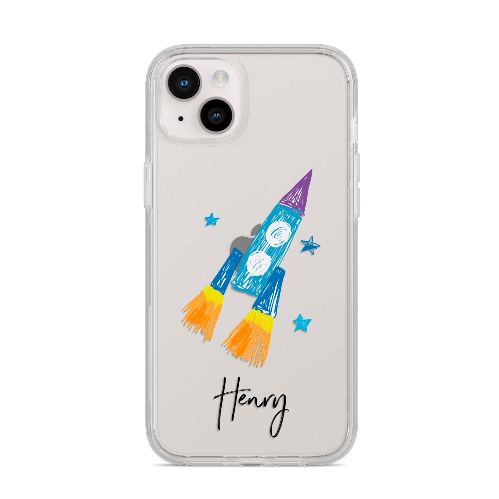 Custom Space Rocket iPhone 14 Plus Clear Tough Case Starlight