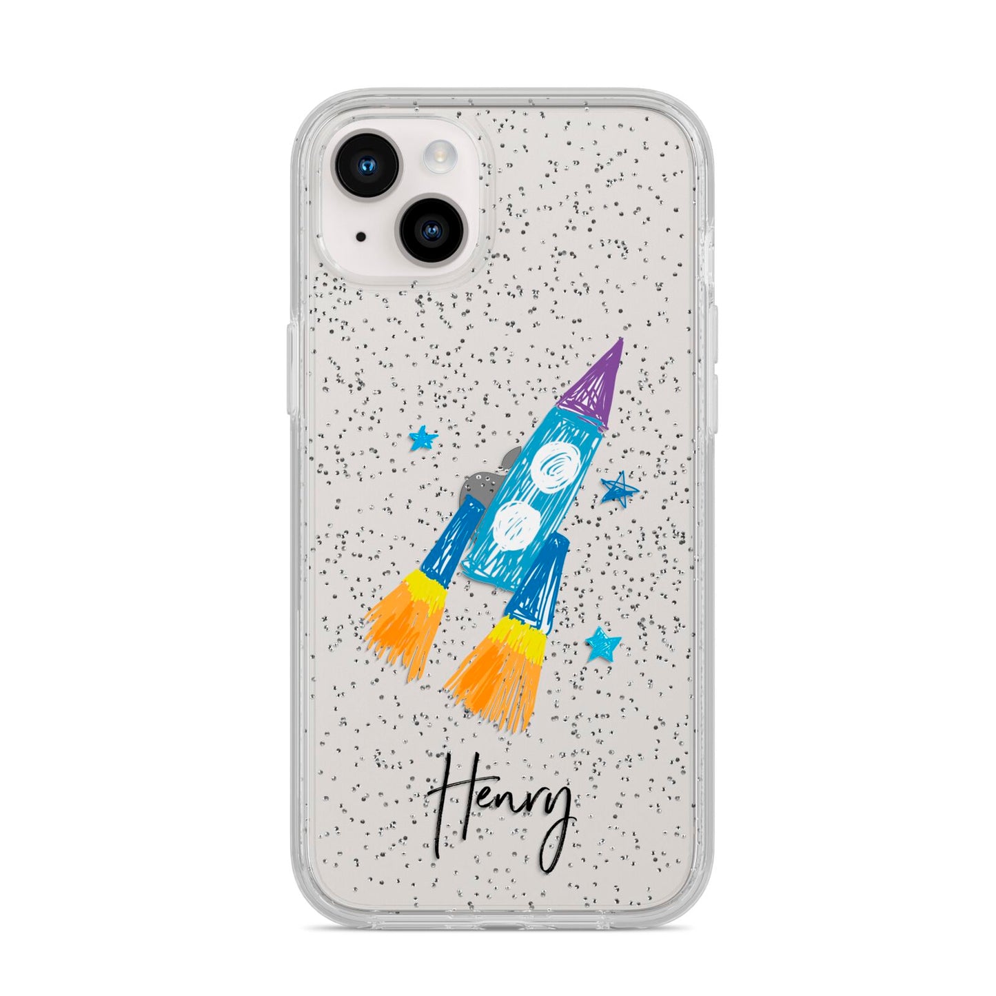 Custom Space Rocket iPhone 14 Plus Glitter Tough Case Starlight