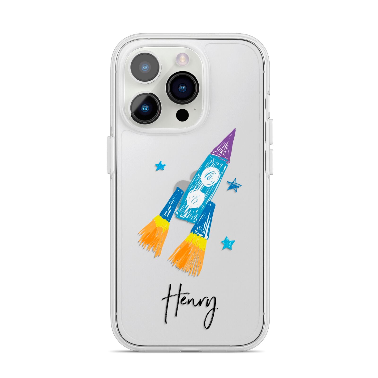 Custom Space Rocket iPhone 14 Pro Clear Tough Case Silver