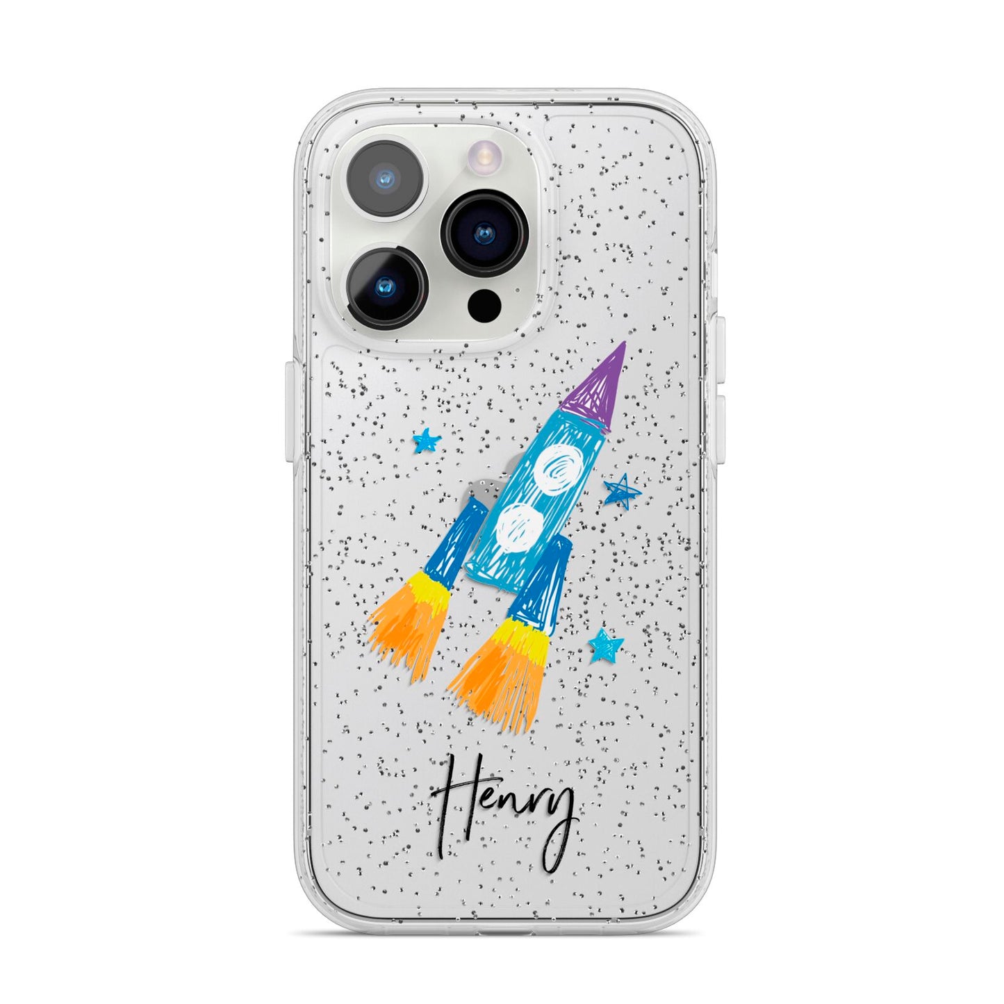 Custom Space Rocket iPhone 14 Pro Glitter Tough Case Silver