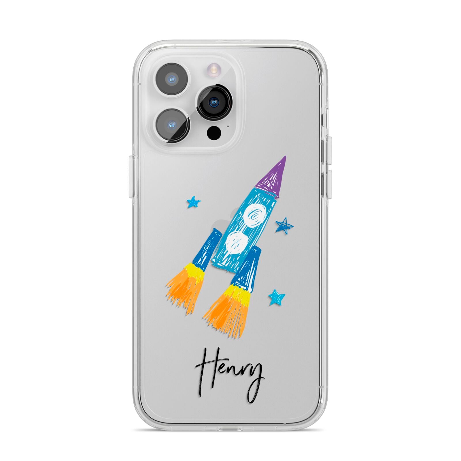 Custom Space Rocket iPhone 14 Pro Max Clear Tough Case Silver