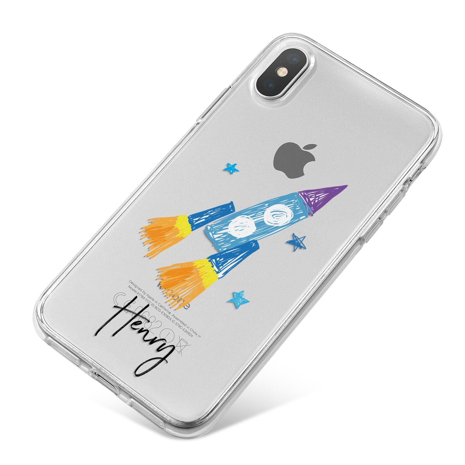 Custom Space Rocket iPhone X Bumper Case on Silver iPhone