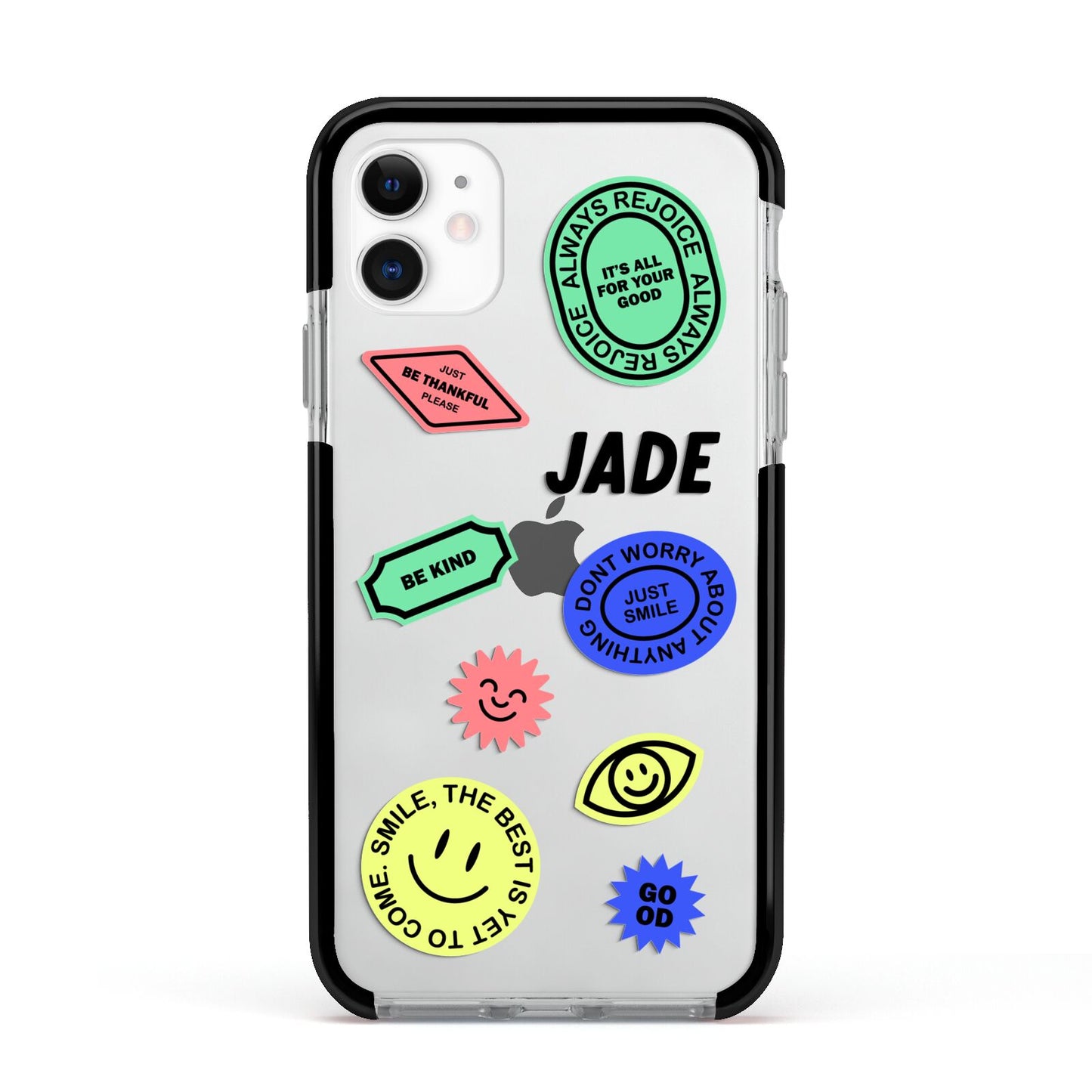 Custom Stickers Apple iPhone 11 in White with Black Impact Case