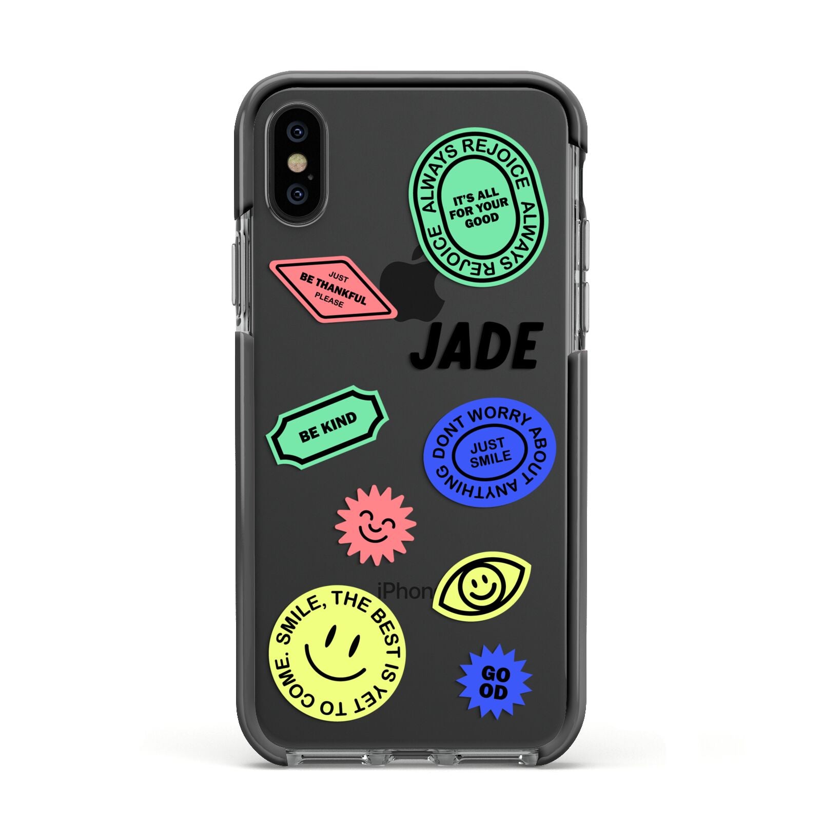 Custom Stickers Apple iPhone Xs Impact Case Black Edge on Black Phone