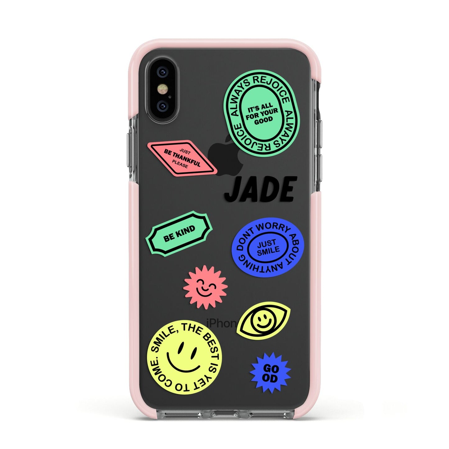 Custom Stickers Apple iPhone Xs Impact Case Pink Edge on Black Phone