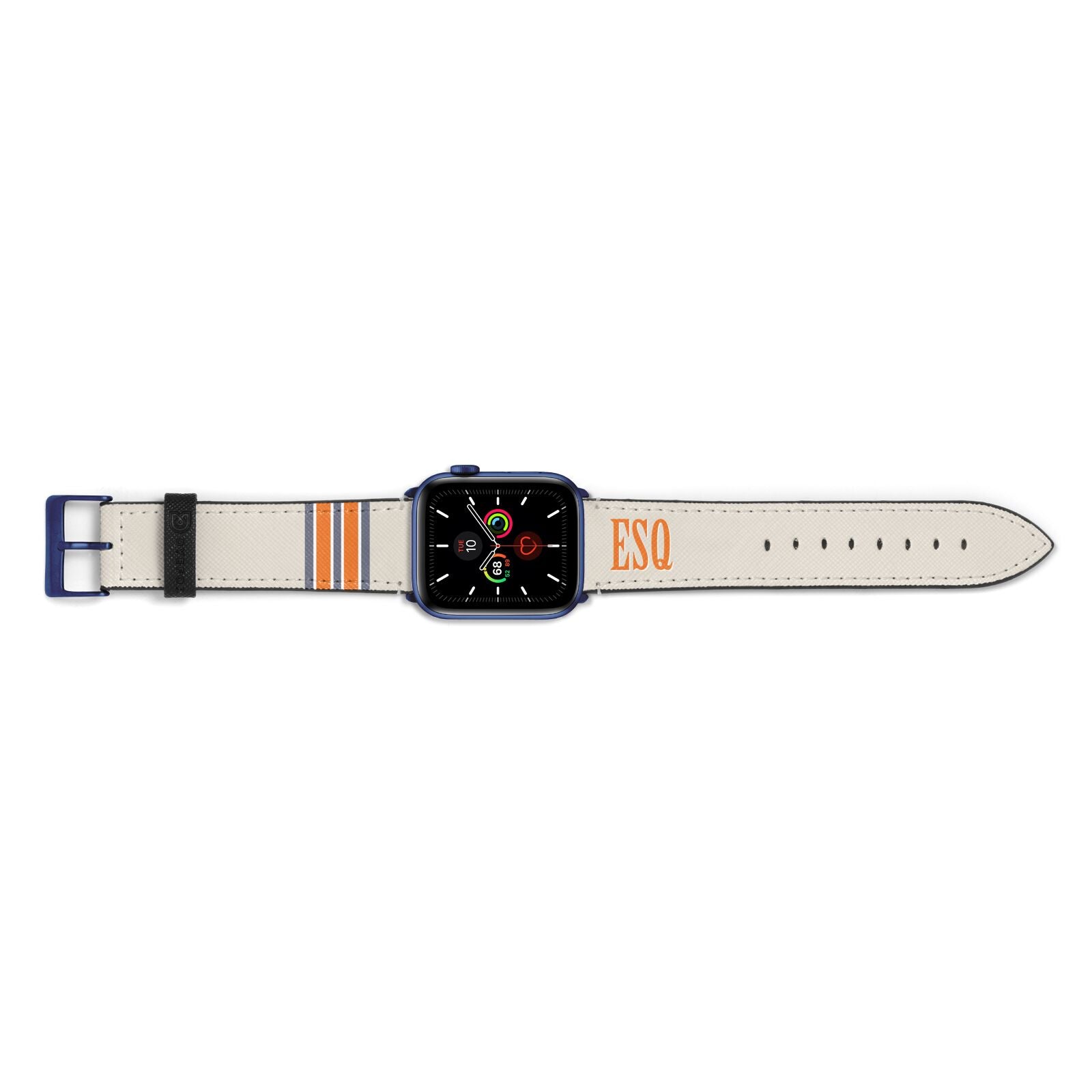 Custom Striped Initials Apple Watch Strap Landscape Image Blue Hardware